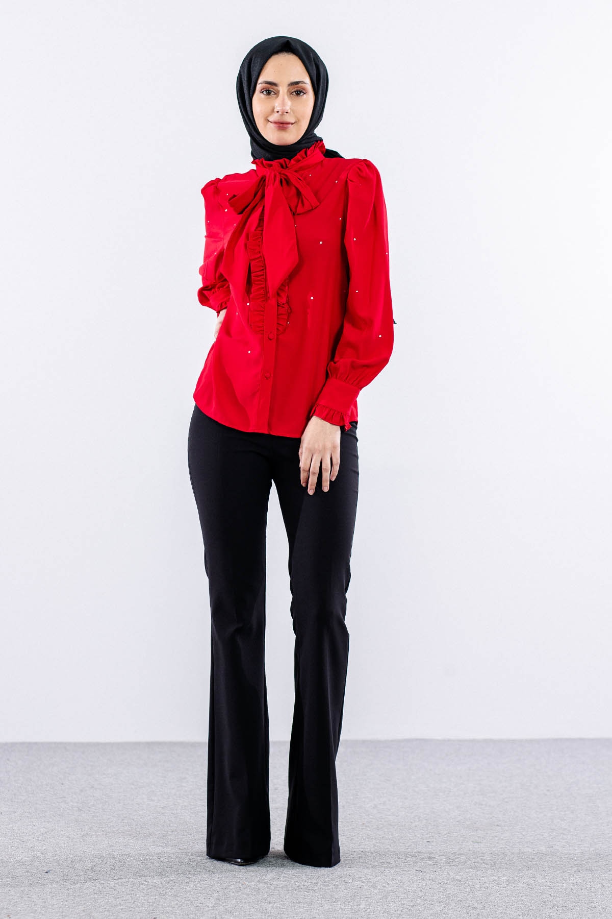 0228 Gömlek 38-44 - Kirmizi - 3