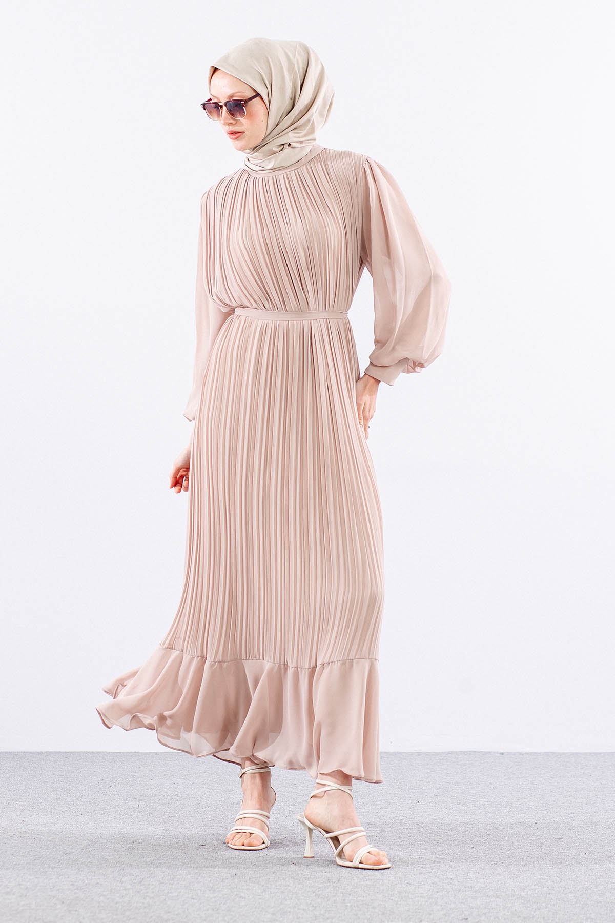 0295 şik Elbise 38-48 - Bej - 2