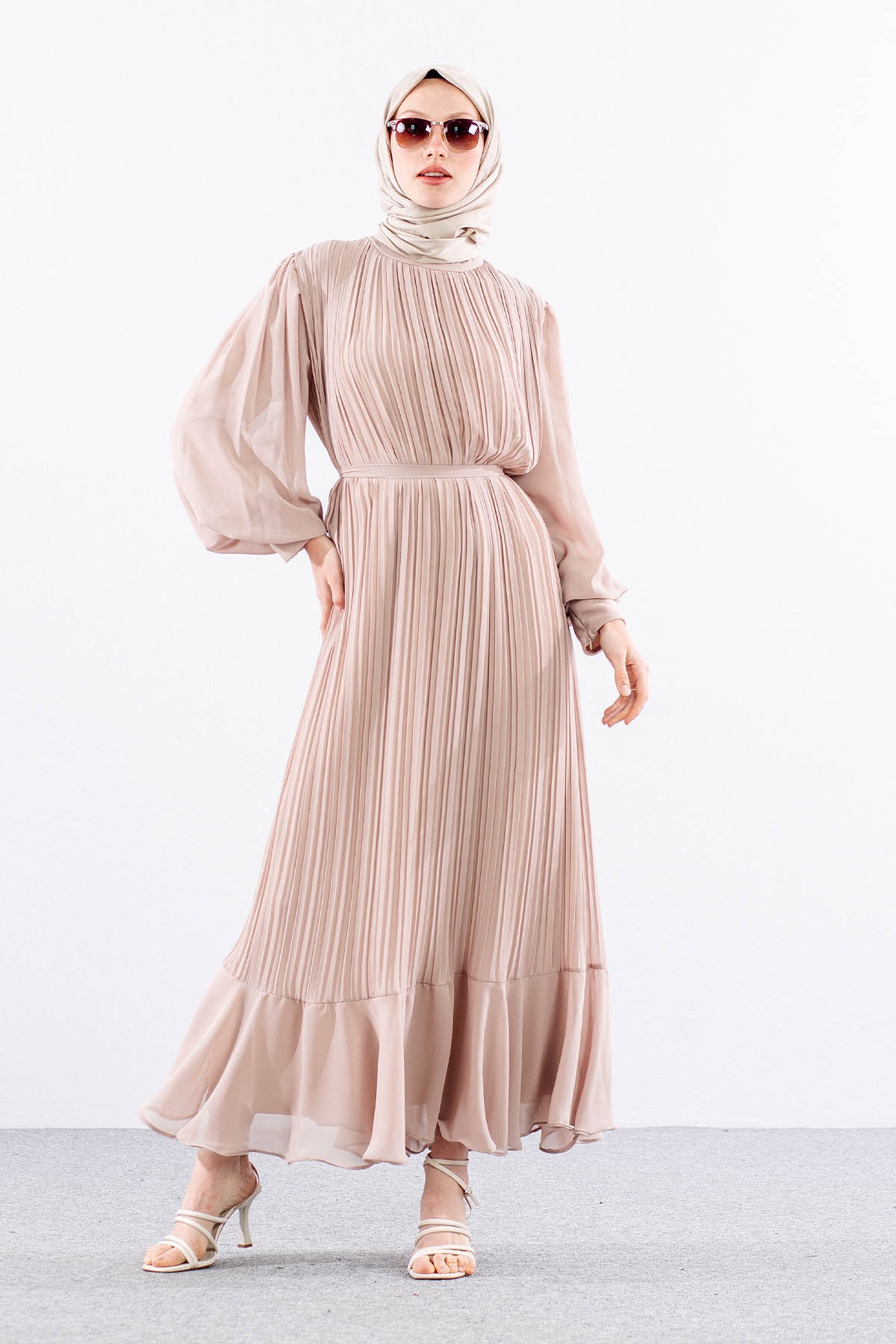 0295 şik Elbise 38-48 - Bej - 3