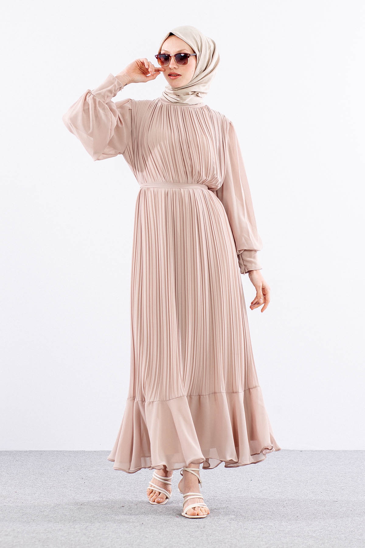 0295 şik Elbise 38-48 - Bej - 4