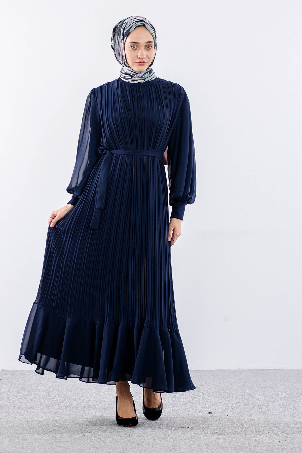 0295 şik Elbise 38-48 - Lacivert - - 2