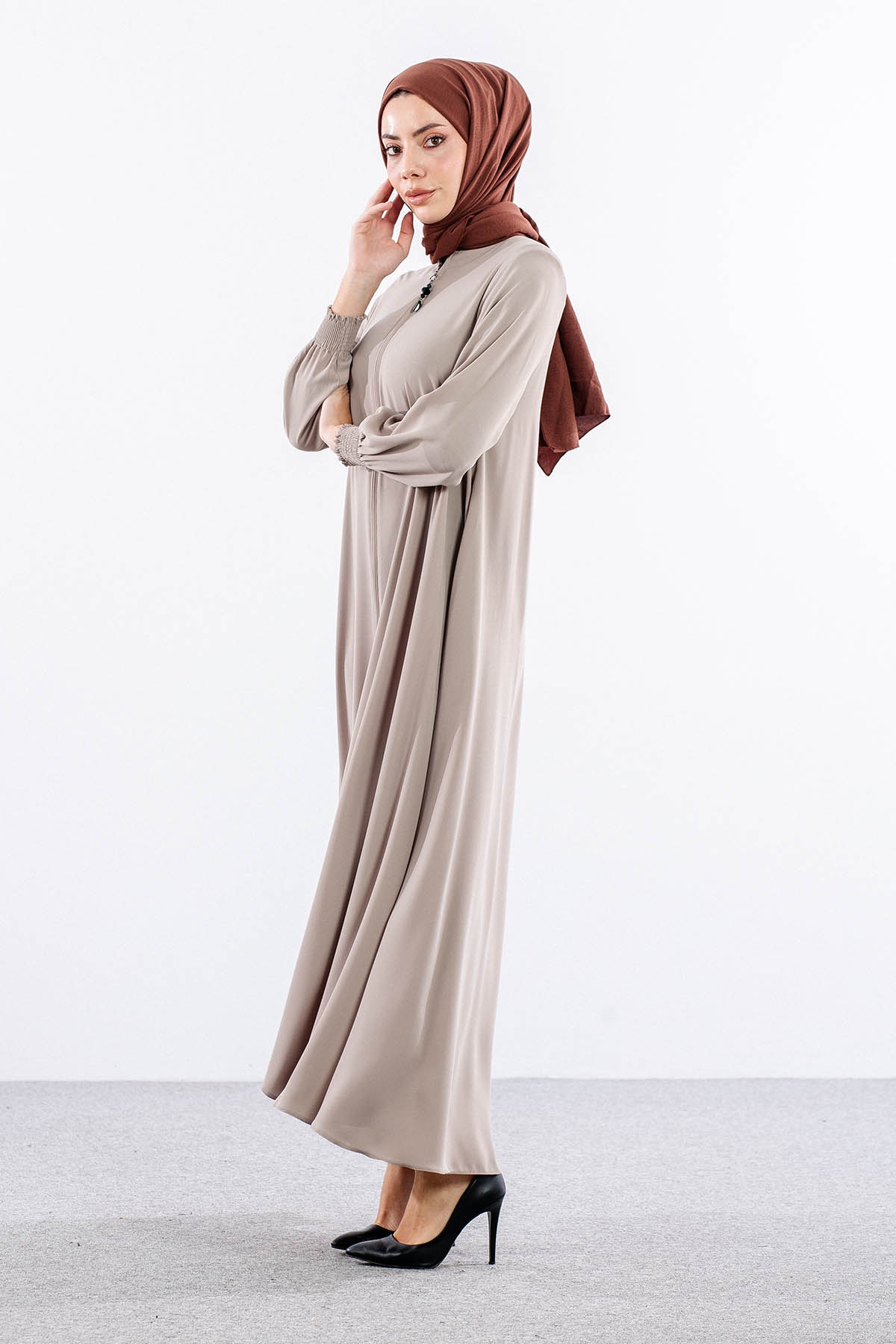 1001 Ferace 38-48 Mevlana Model Yaz - Bej - 2