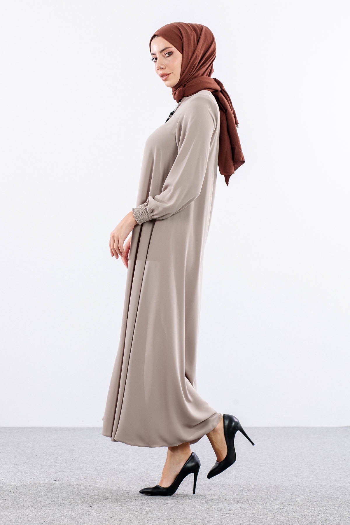 1001 Ferace 38-48 Mevlana Model Yaz - Bej - 4