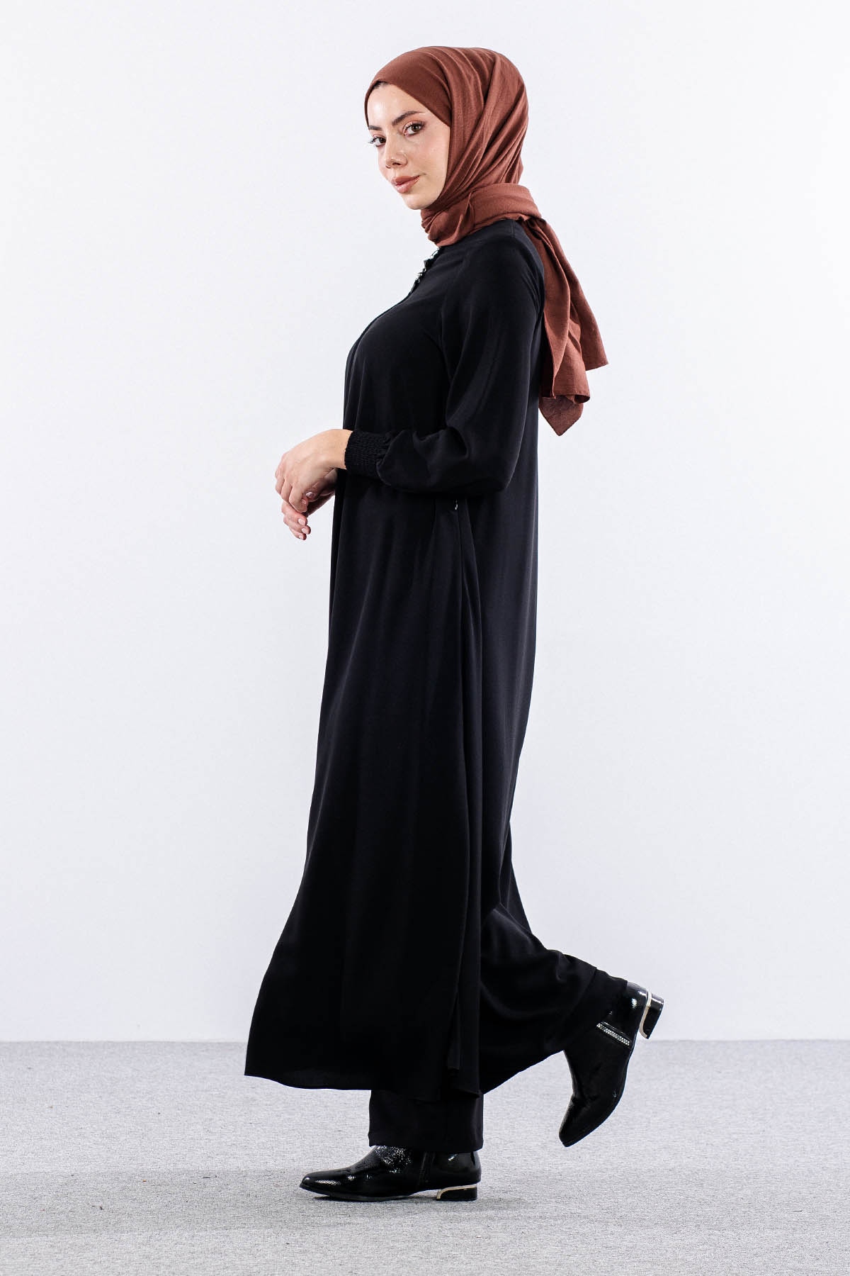 1001 Ferace 38-48 Mevlana Model Yaz - Siyah - 3