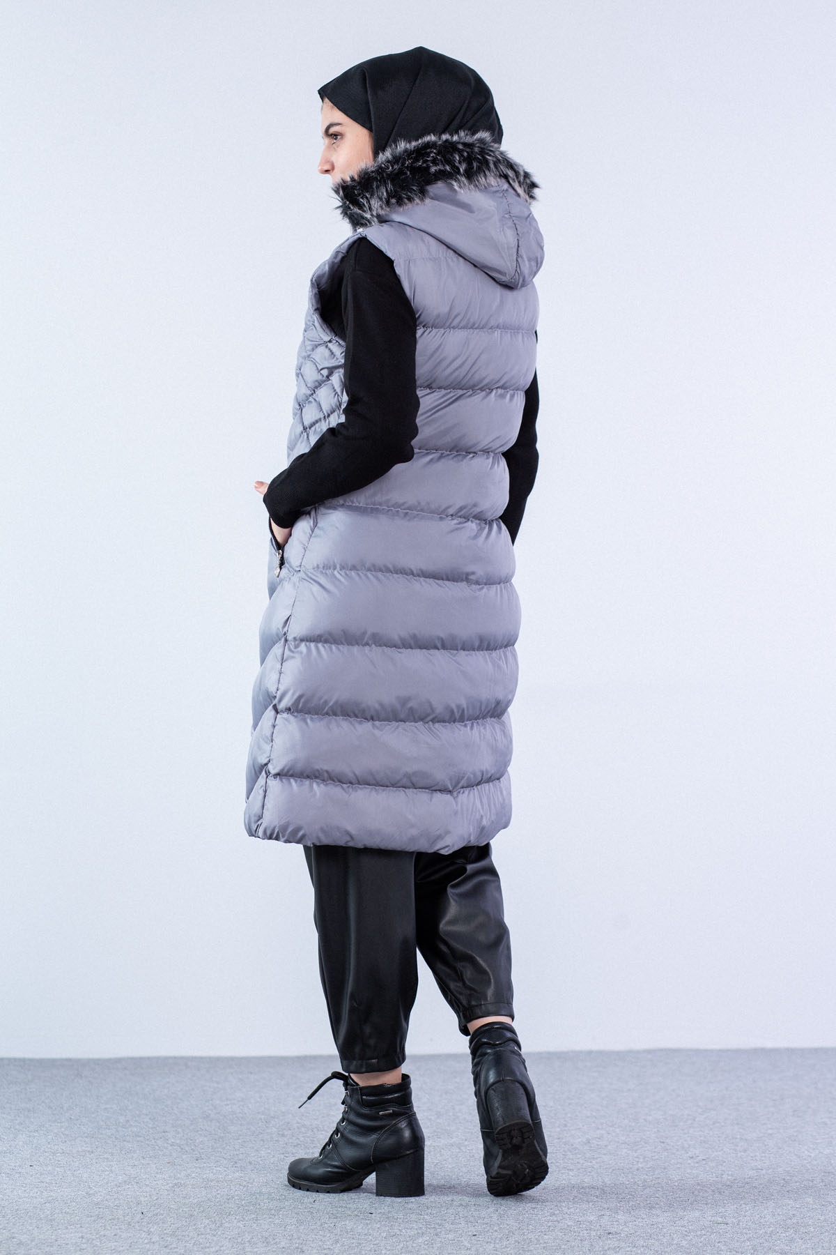 Karo Desenli Şişme Yelek Füme - 3