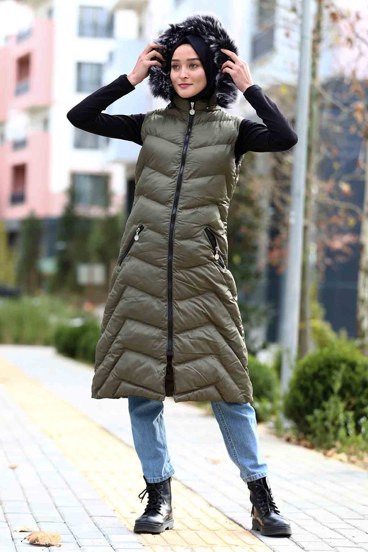 Kapüşonlu Yelek Haki - 2