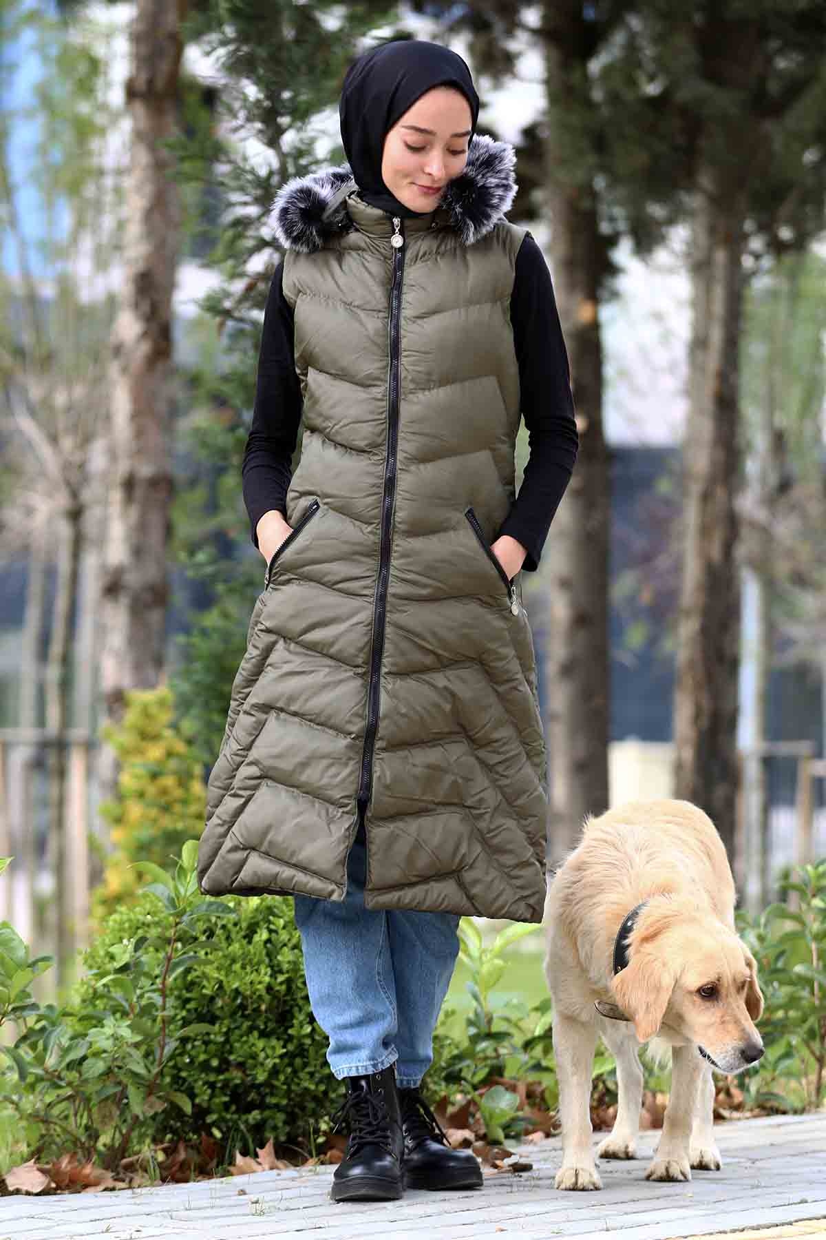 Kapüşonlu Yelek Haki - 3