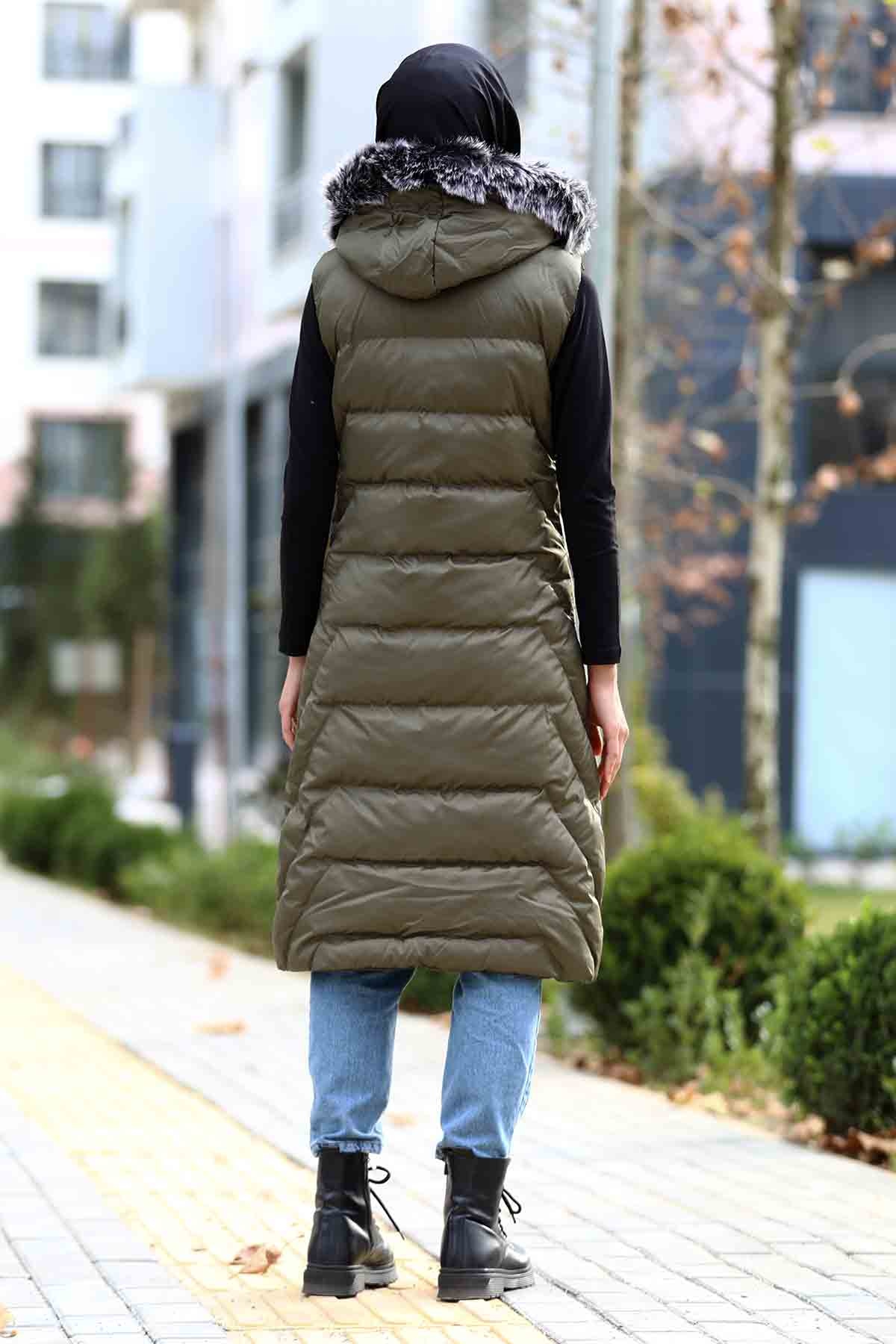 Kapüşonlu Yelek Haki - 6