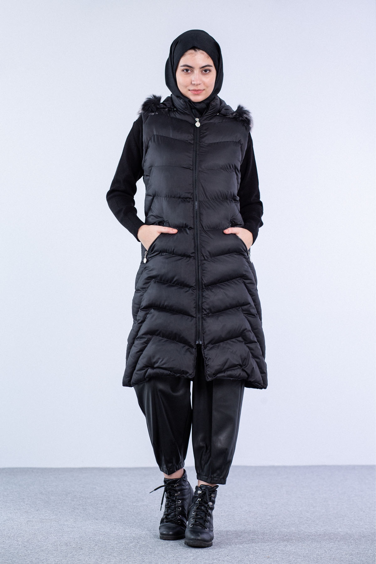 Kapüşonlu Yelek Siyah - 1