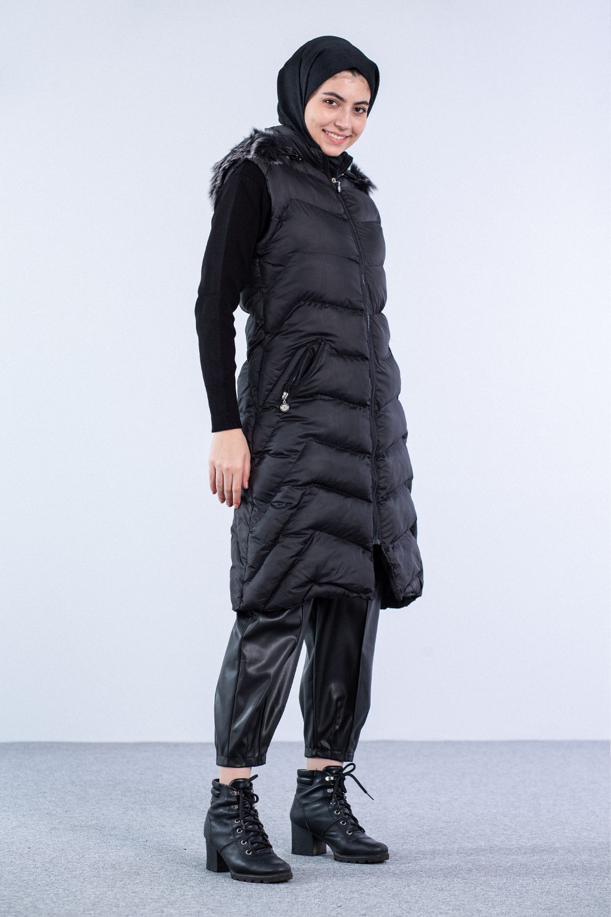 Kapüşonlu Yelek Siyah - 2