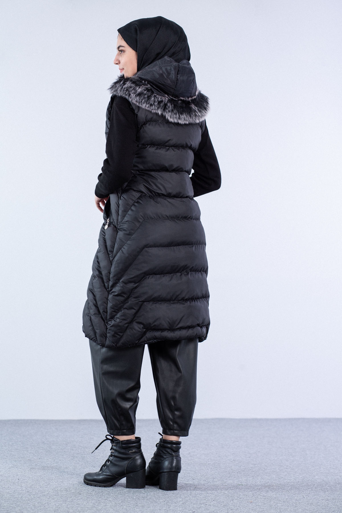 Kapüşonlu Yelek Siyah - 3