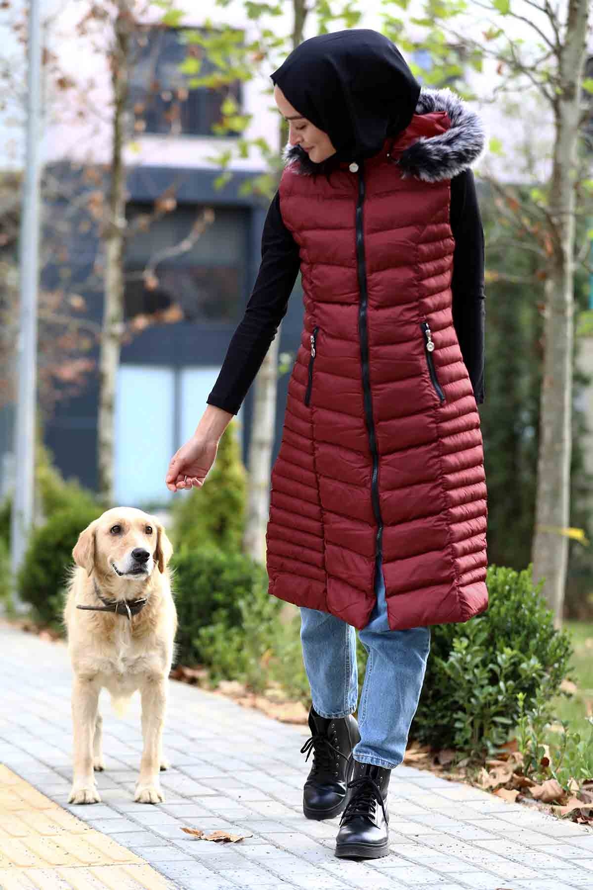 Şişme Yelek Yatay Desenli Bordo - 1