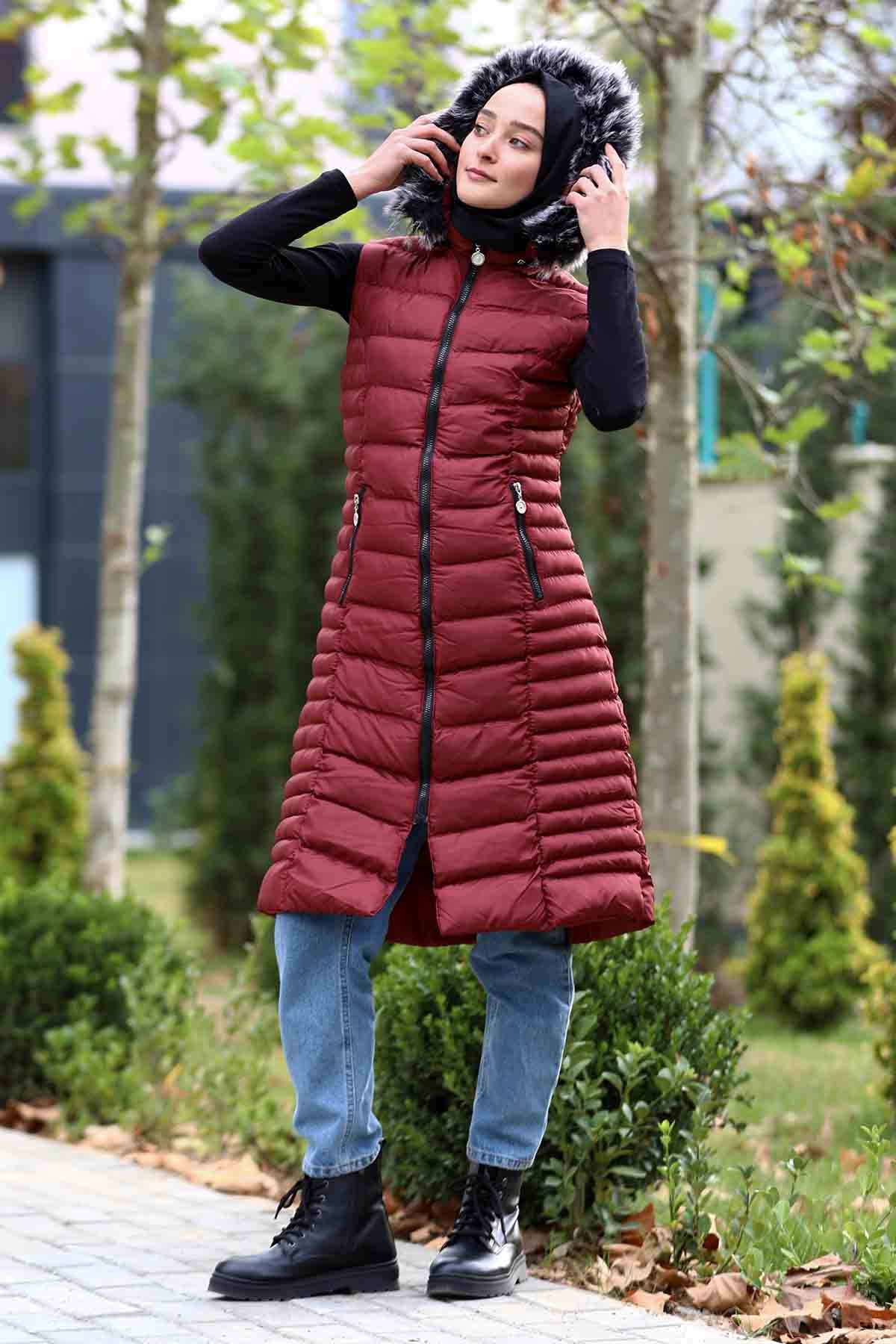 Şişme Yelek Yatay Desenli Bordo - 2