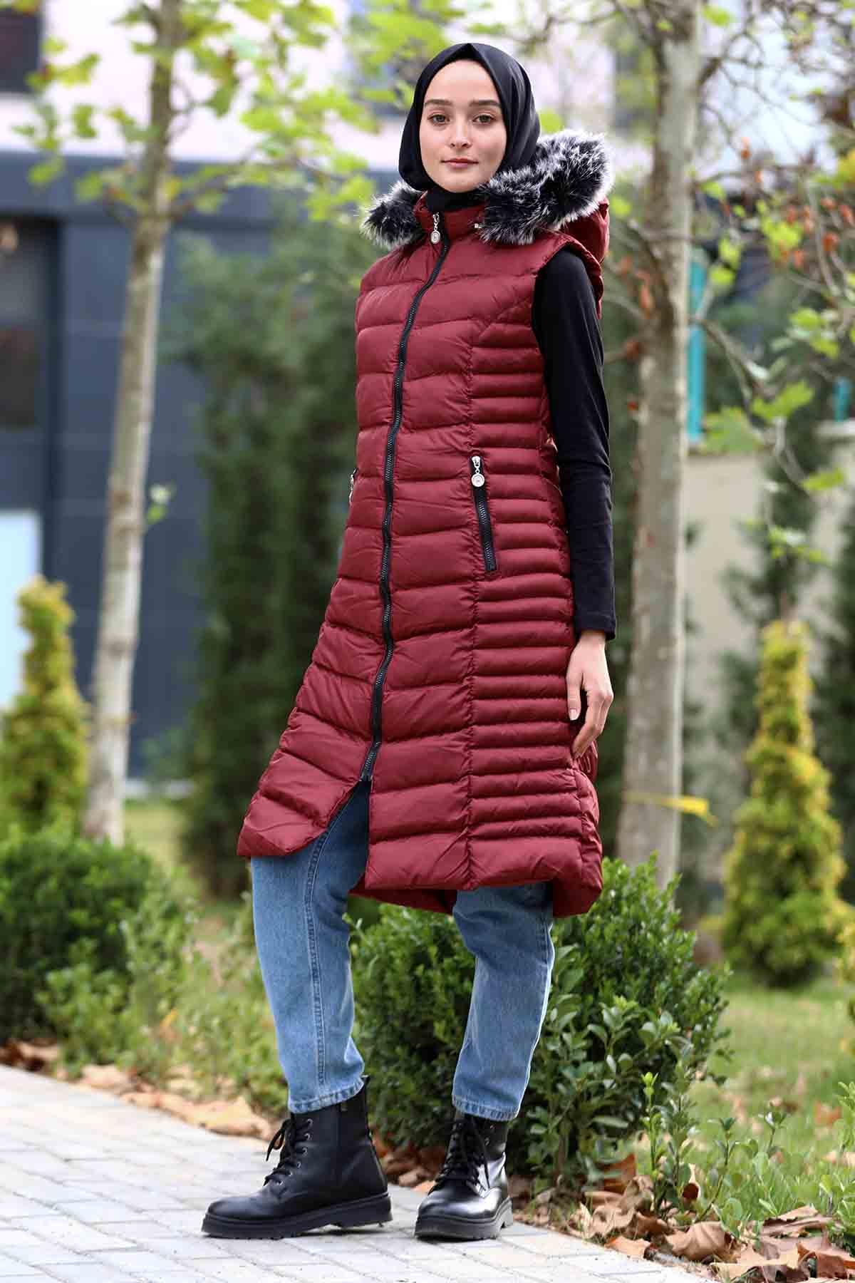 Şişme Yelek Yatay Desenli Bordo - 3