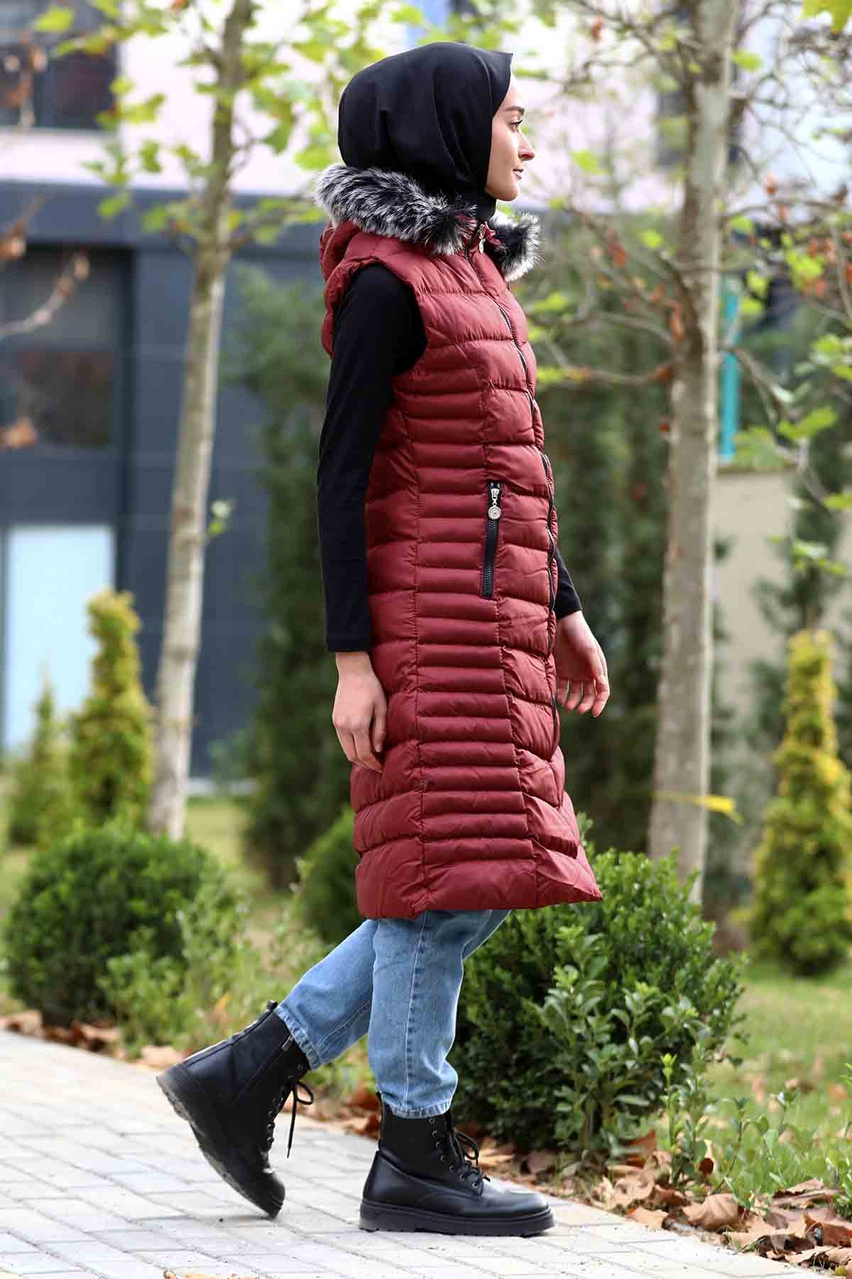 Şişme Yelek Yatay Desenli Bordo - 4