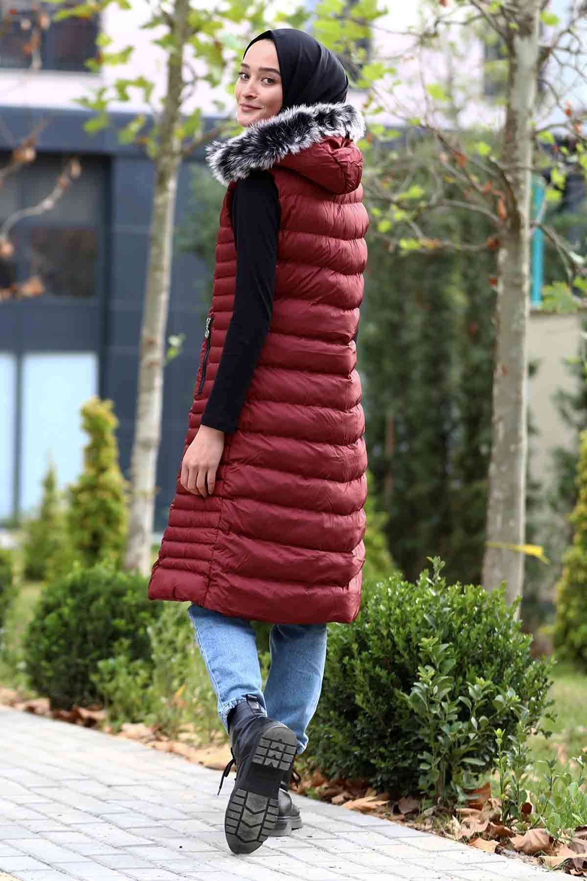 Şişme Yelek Yatay Desenli Bordo - 5