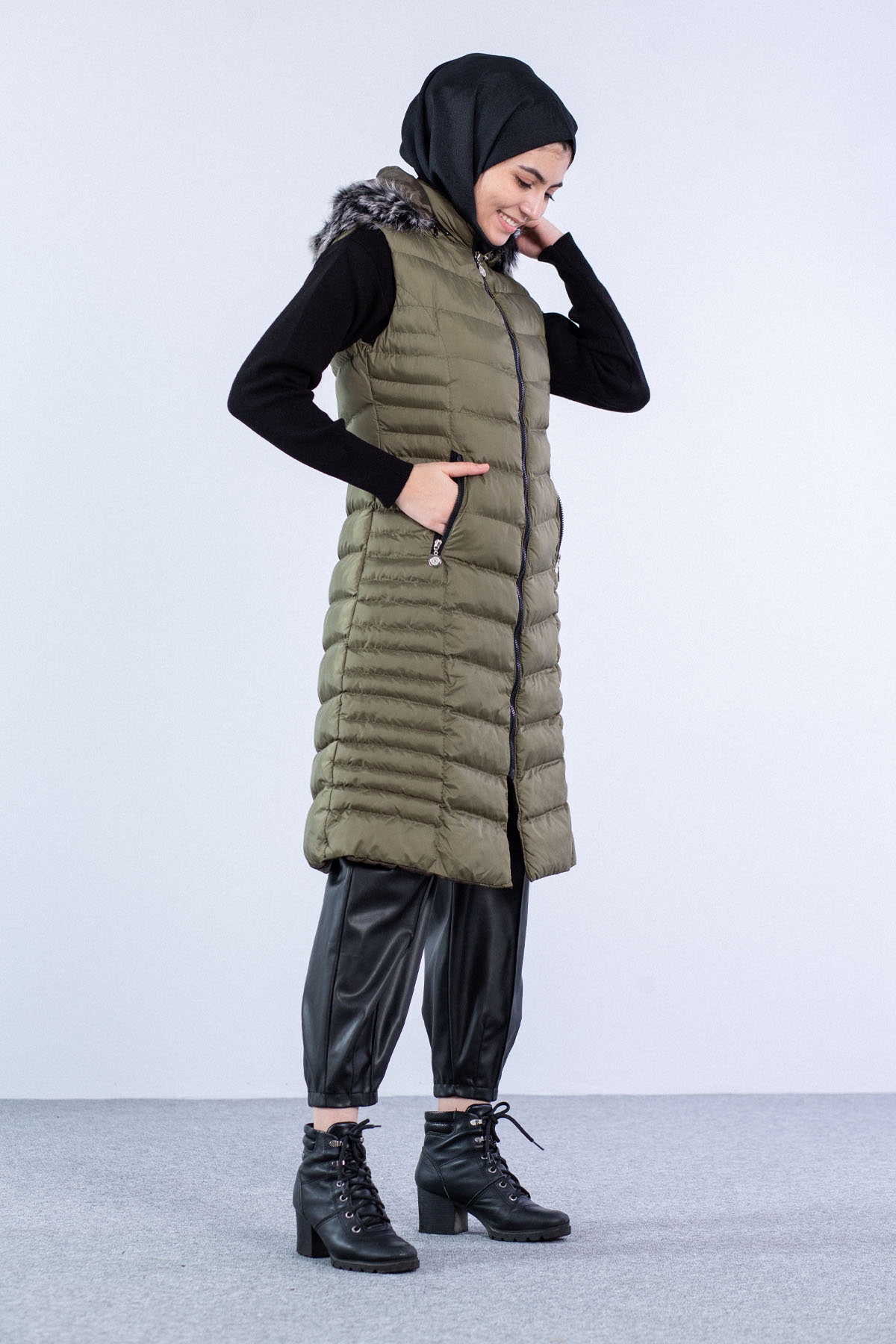 Şişme Yelek Yatay Desenli Haki - 2