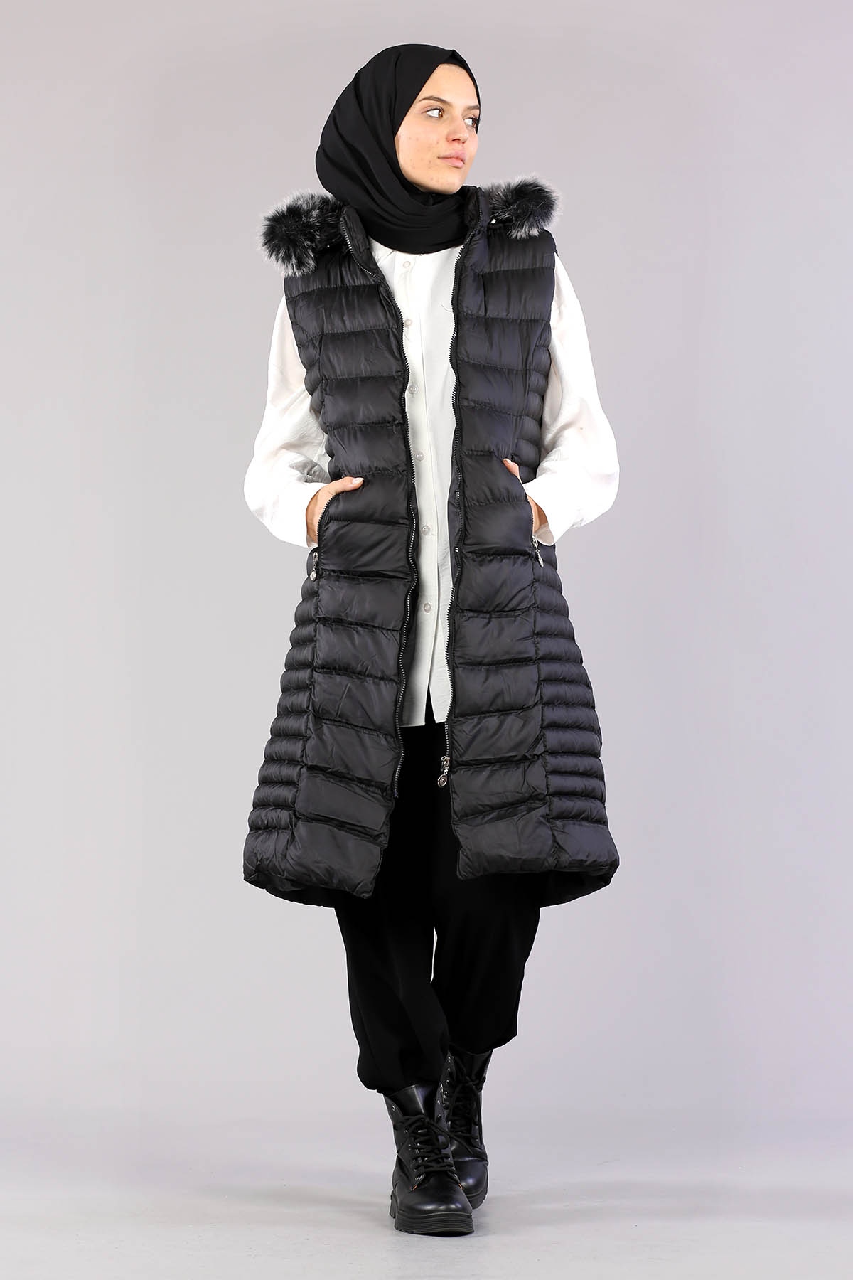 Şişme Yelek Yatay Desenli Siyah - 1