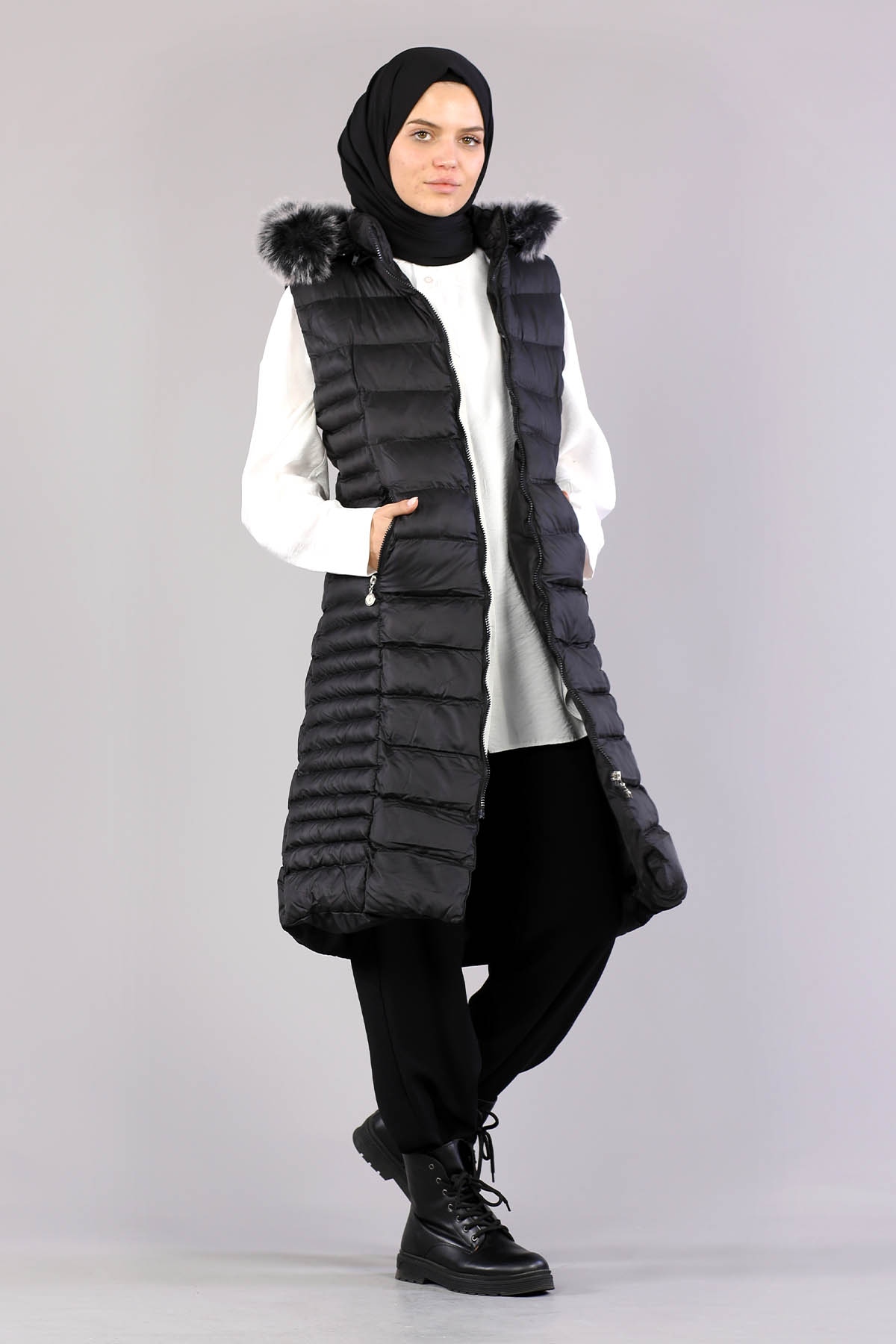 Şişme Yelek Yatay Desenli Siyah - 2