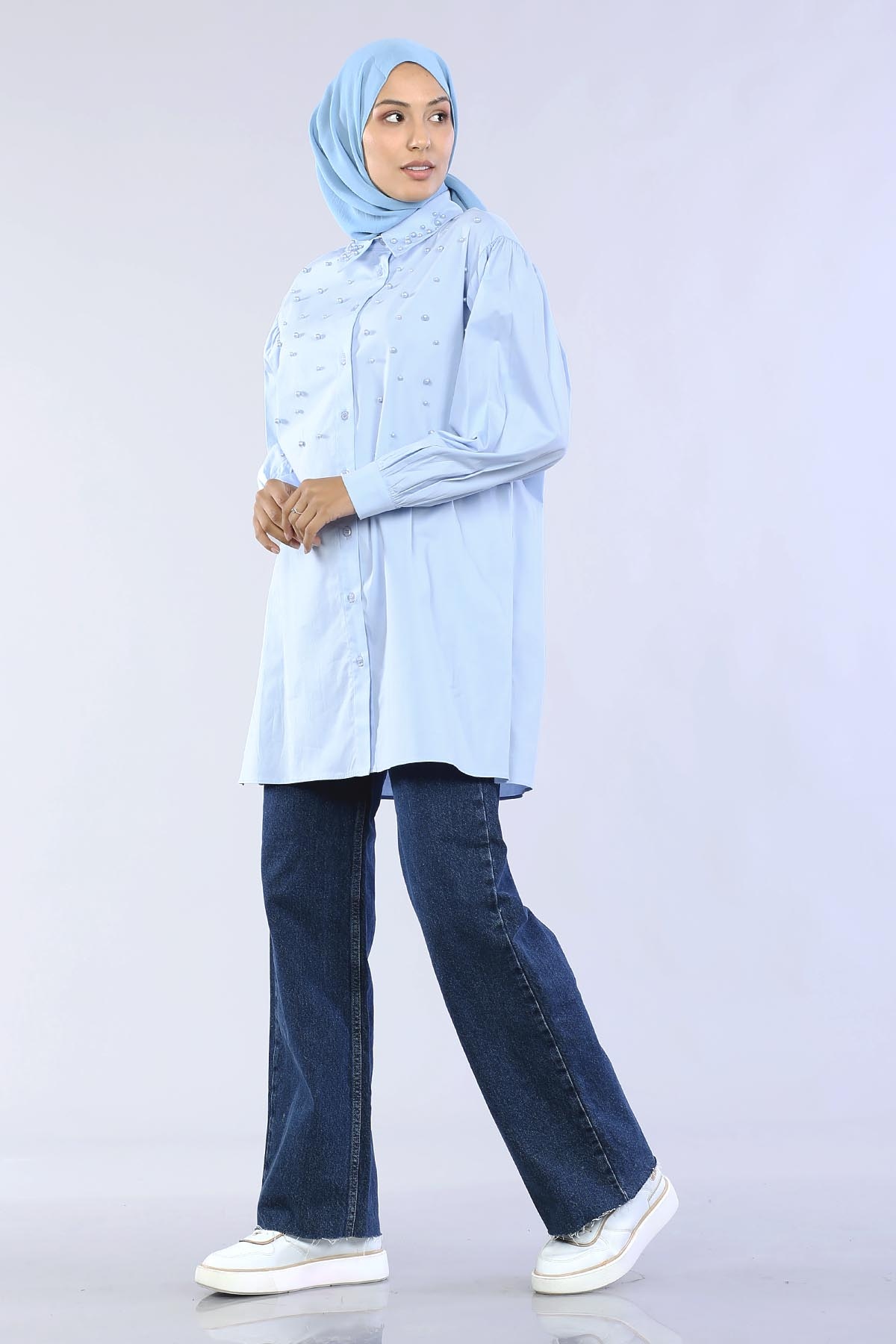 10166 Gömlek 38-42 İnci - Mavi - 1