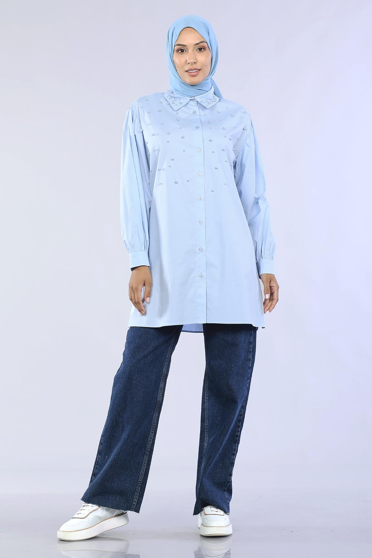 10166 Gömlek 38-42 İnci - Mavi - 2