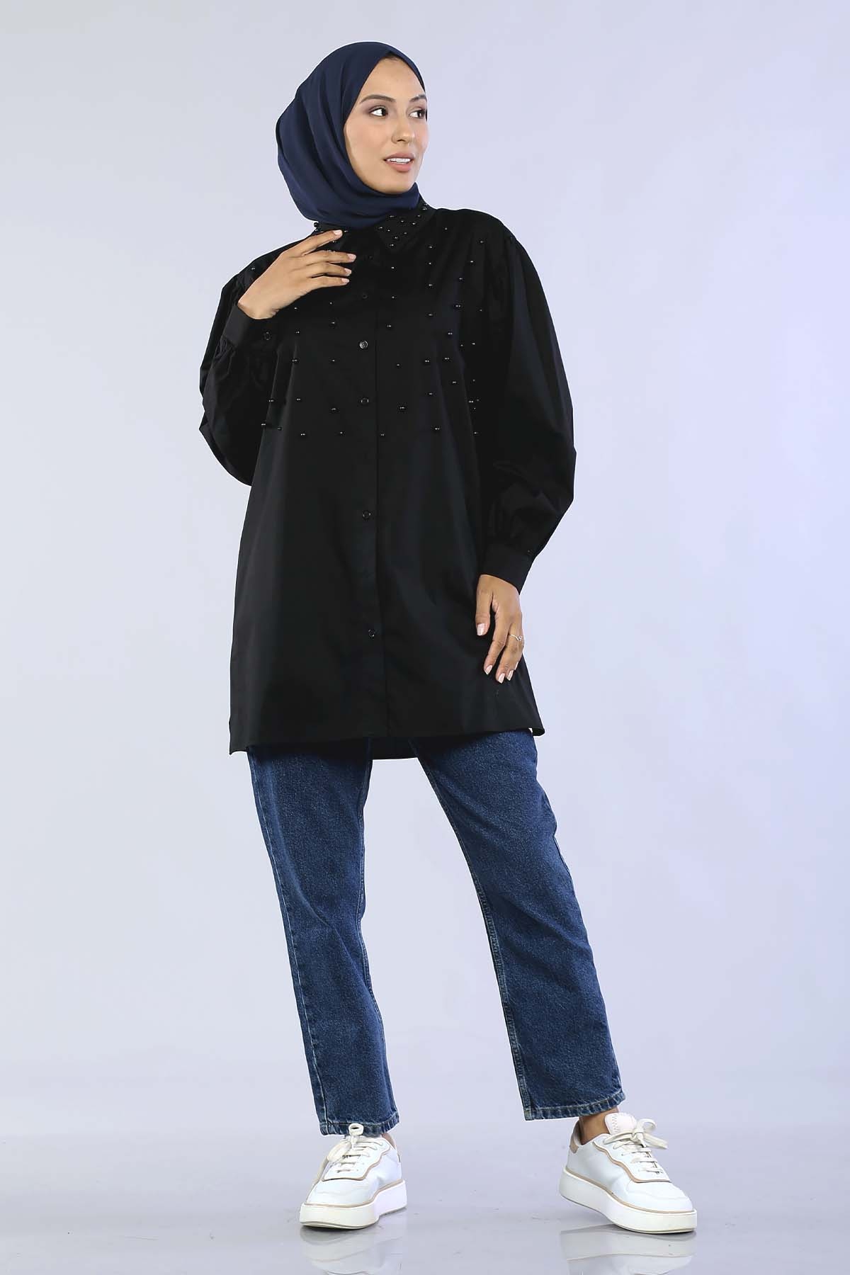 10166 Gömlek 38-42 İnci - Siyah - 3