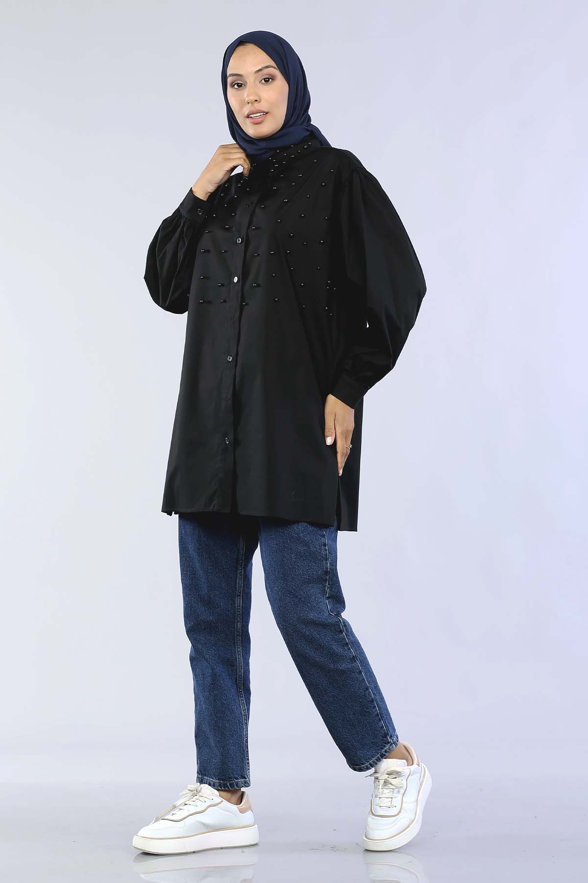 10166 Gömlek 38-42 İnci - Siyah - 4