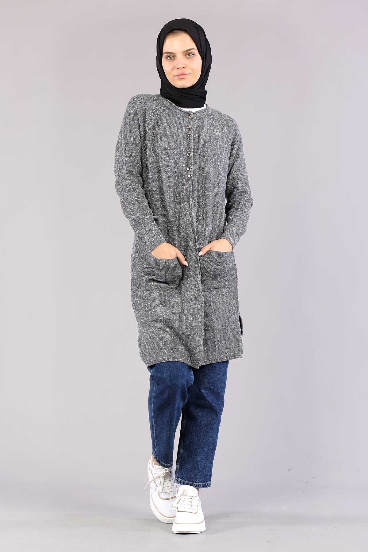 10238 Simli örme Hirka Tek - Gumus - 3