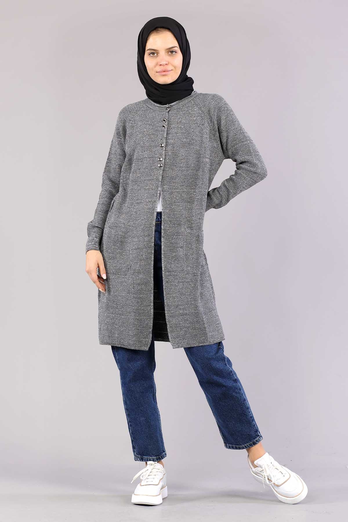 10238 Simli örme Hirka Tek - Gumus - 4