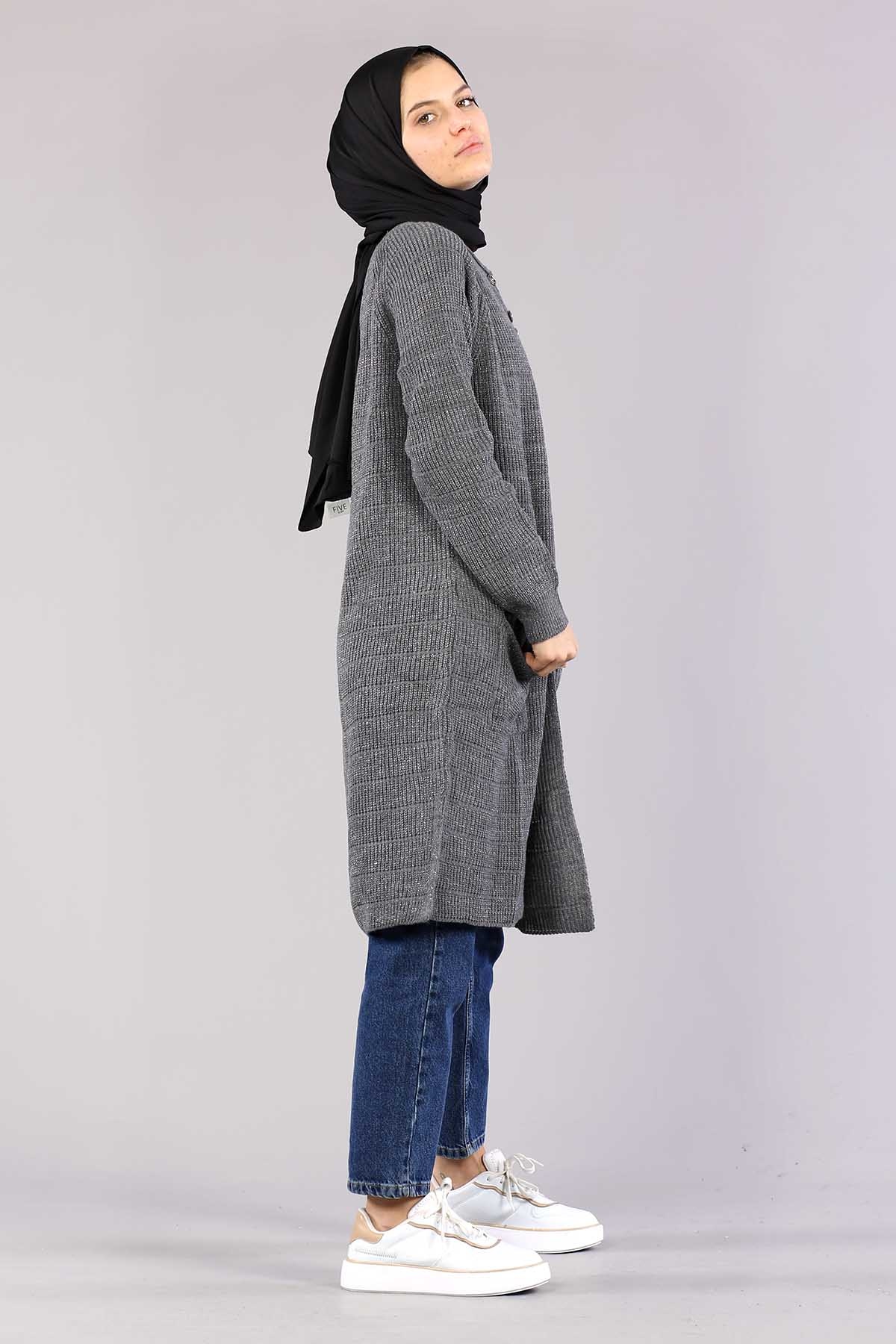 10238 Simli örme Hirka Tek - Gumus - 5