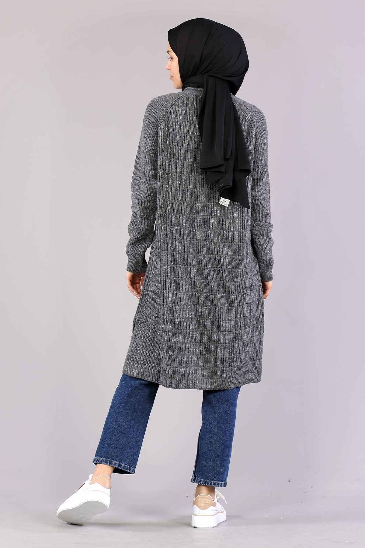 10238 Simli örme Hirka Tek - Gumus - 6