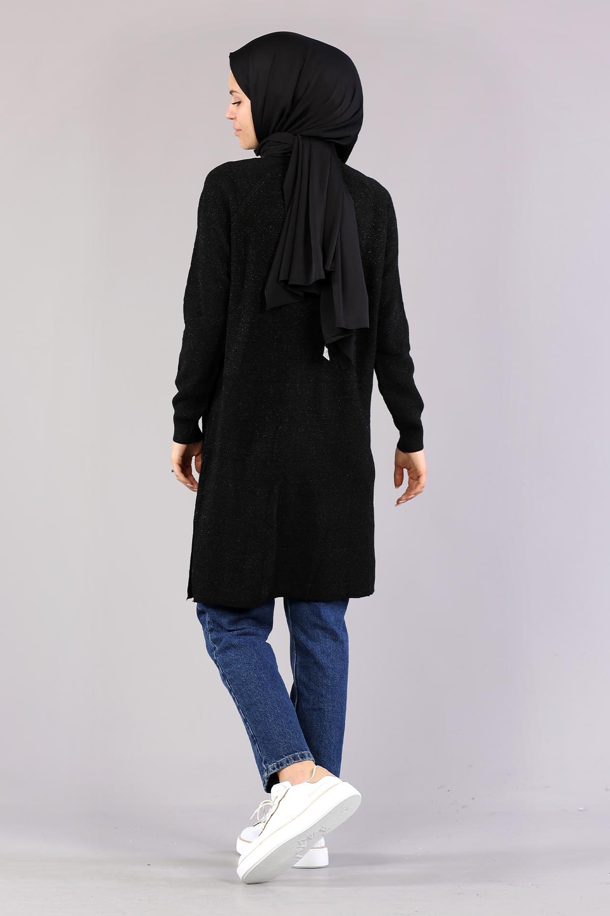 10238 Simli örme Hirka Tek - Siyah - 4