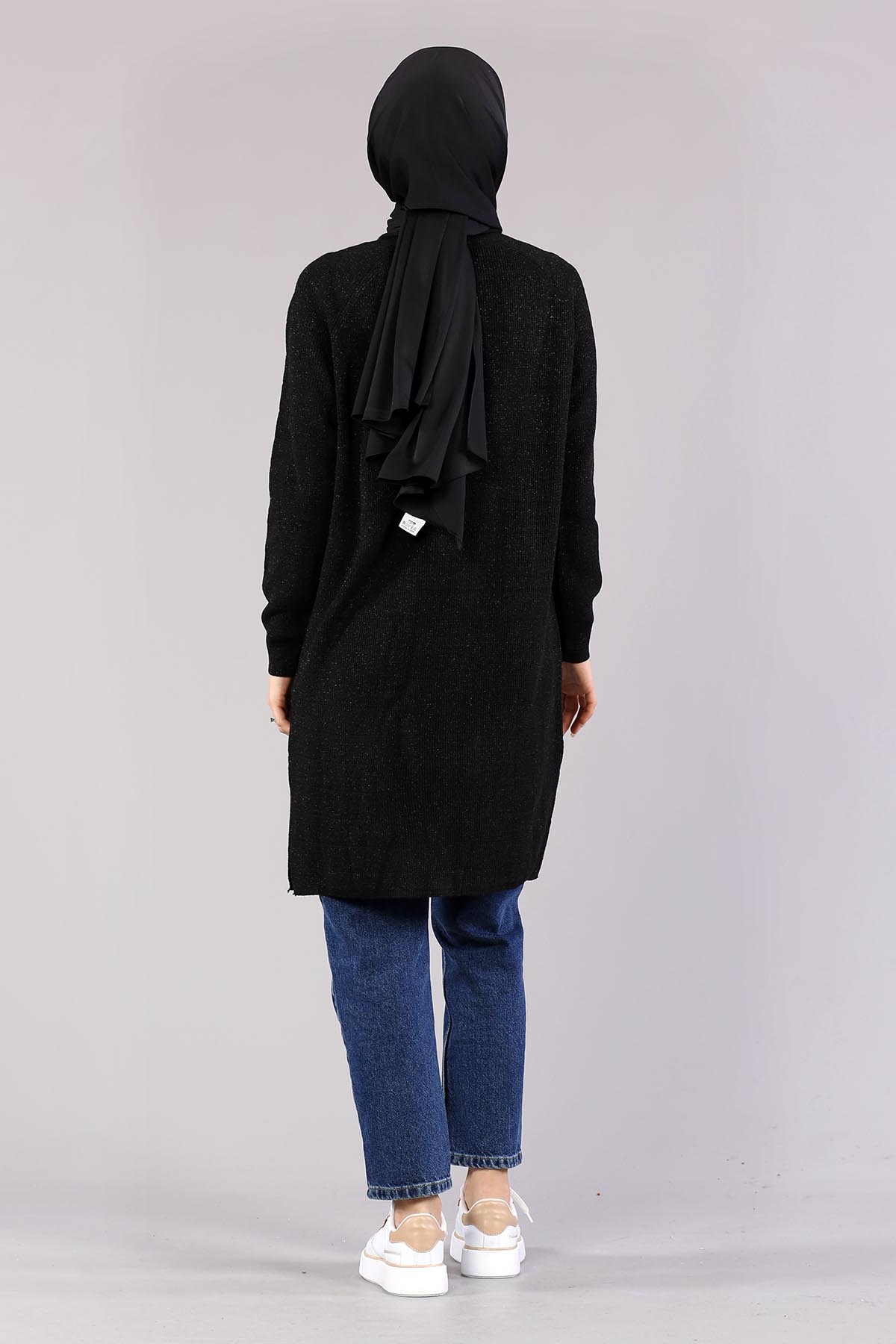 10238 Simli örme Hirka Tek - Siyah - 5