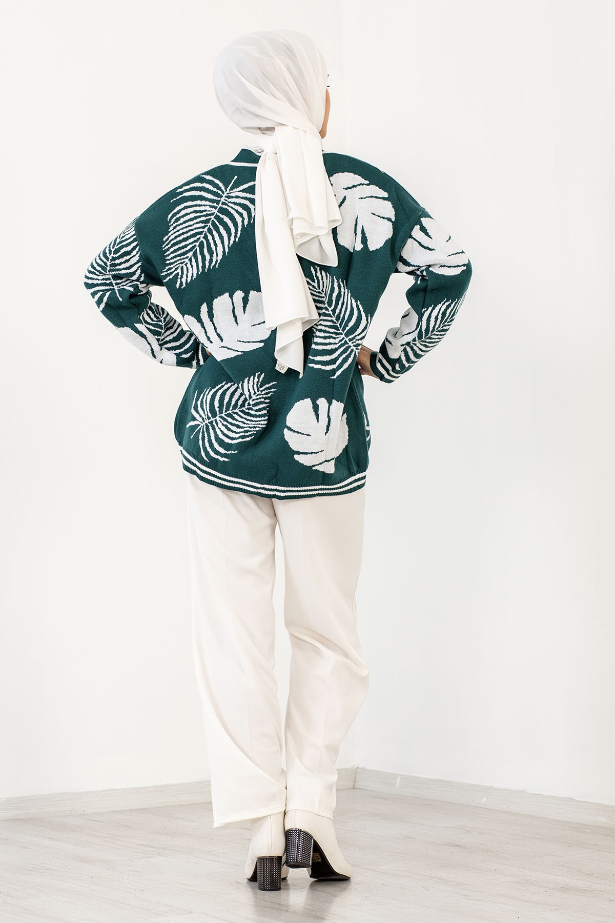 10325 Yaprak Desenli Ceket Tek - Yesil - 4