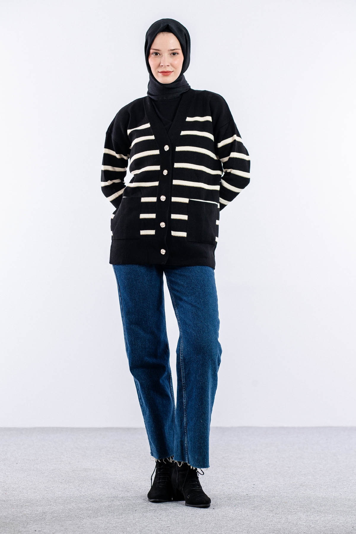 10464 Triko Ceket Tek Cepli - Siyah - 1