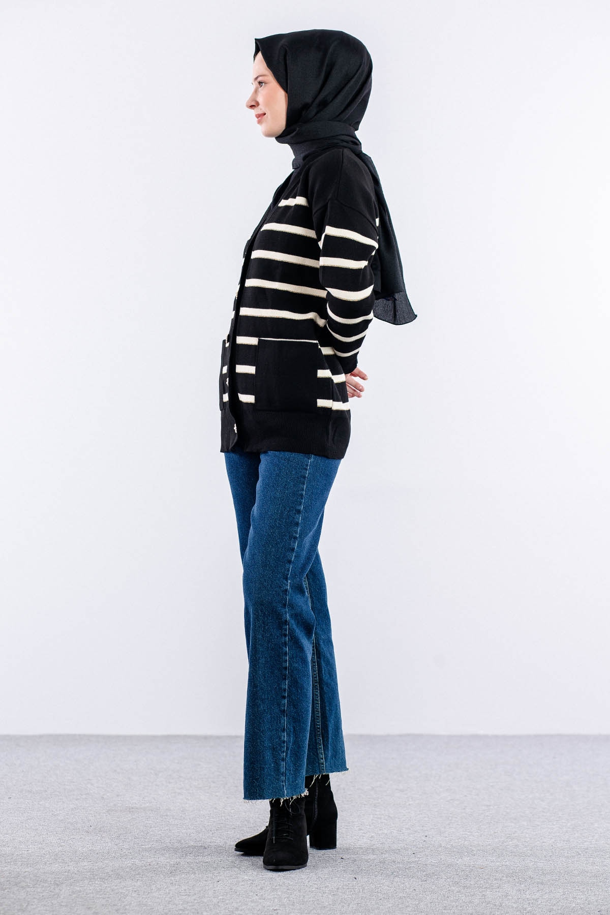 10464 Triko Ceket Tek Cepli - Siyah - 2