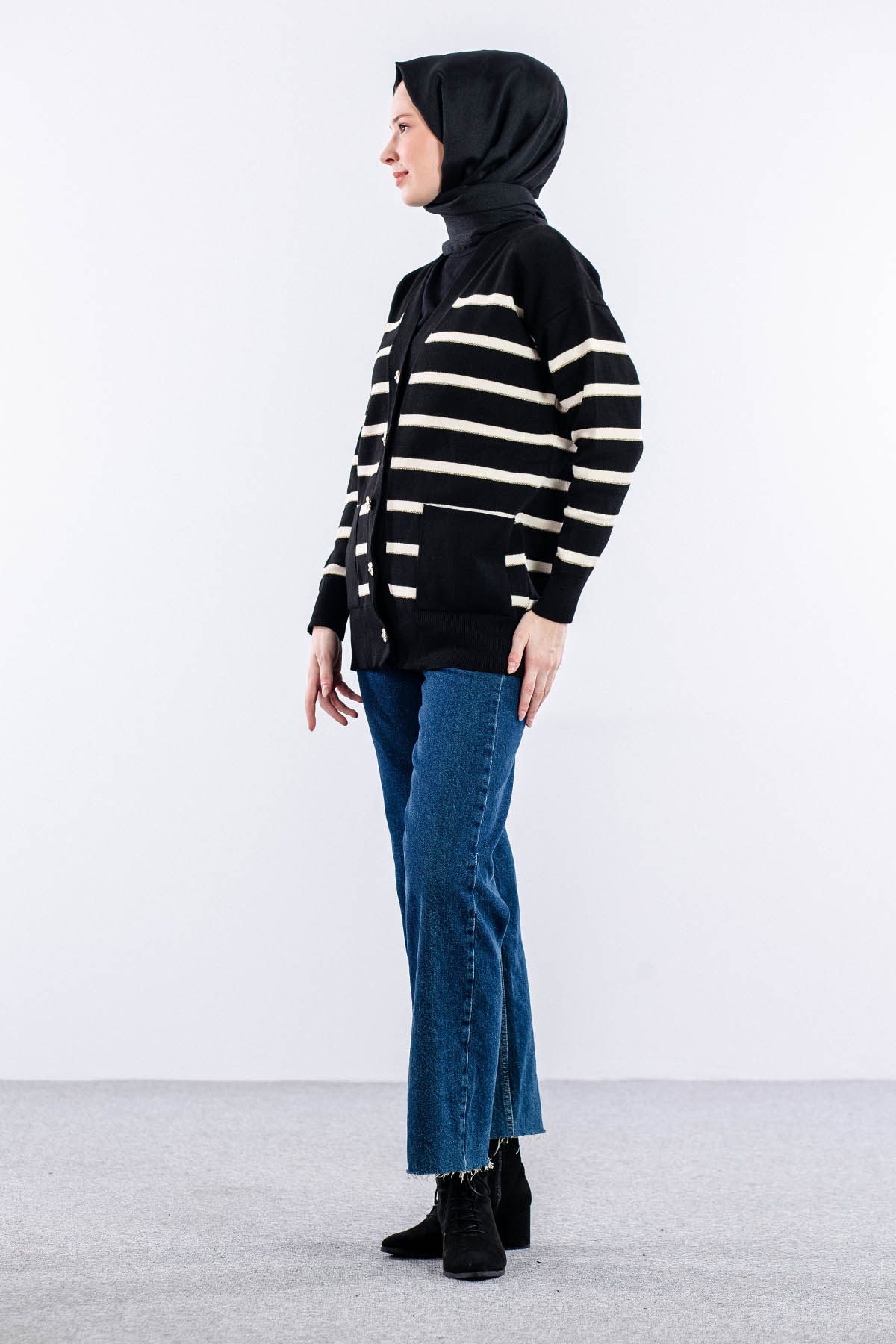 10464 Triko Ceket Tek Cepli - Siyah - 3