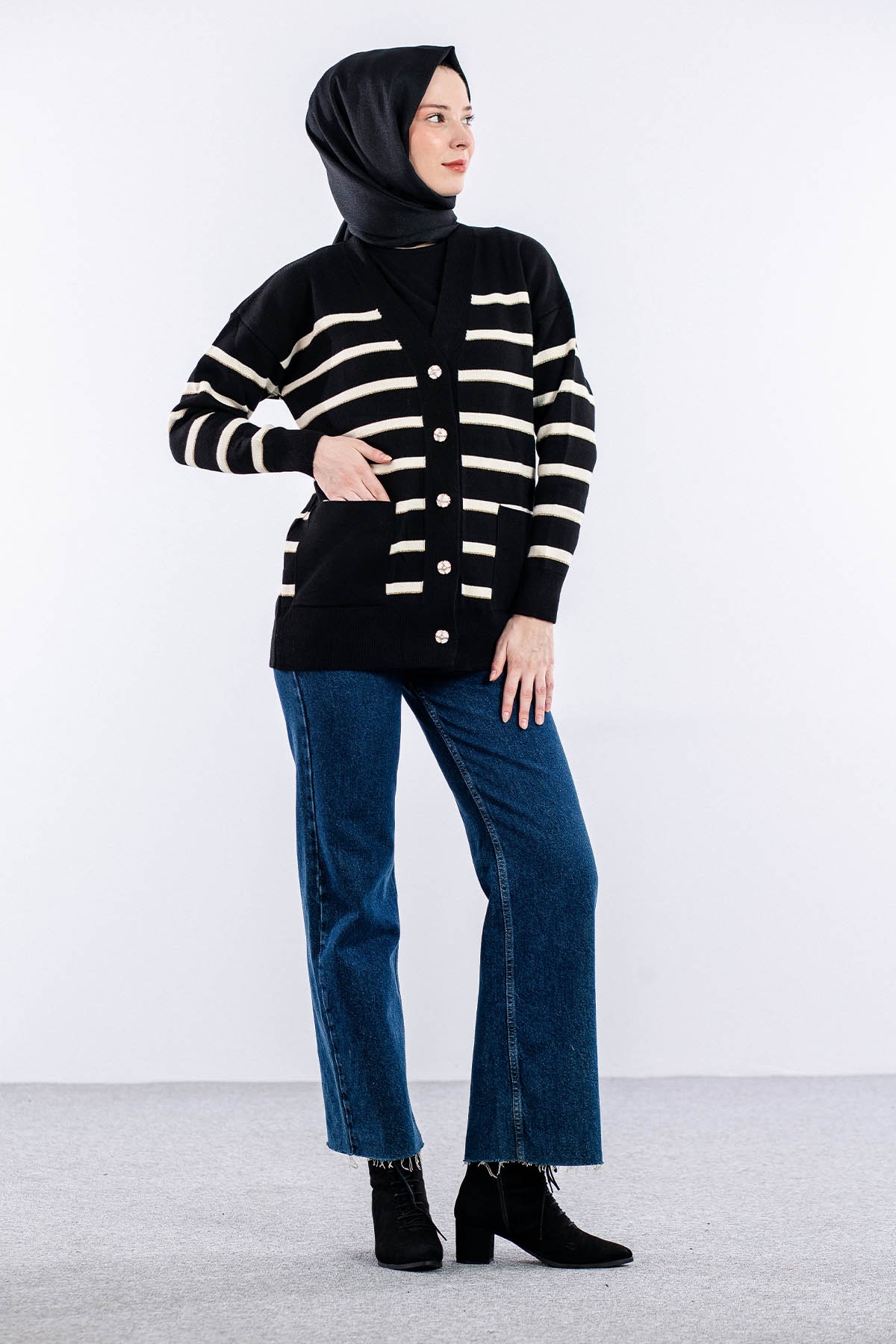 10464 Triko Ceket Tek Cepli - Siyah - 4