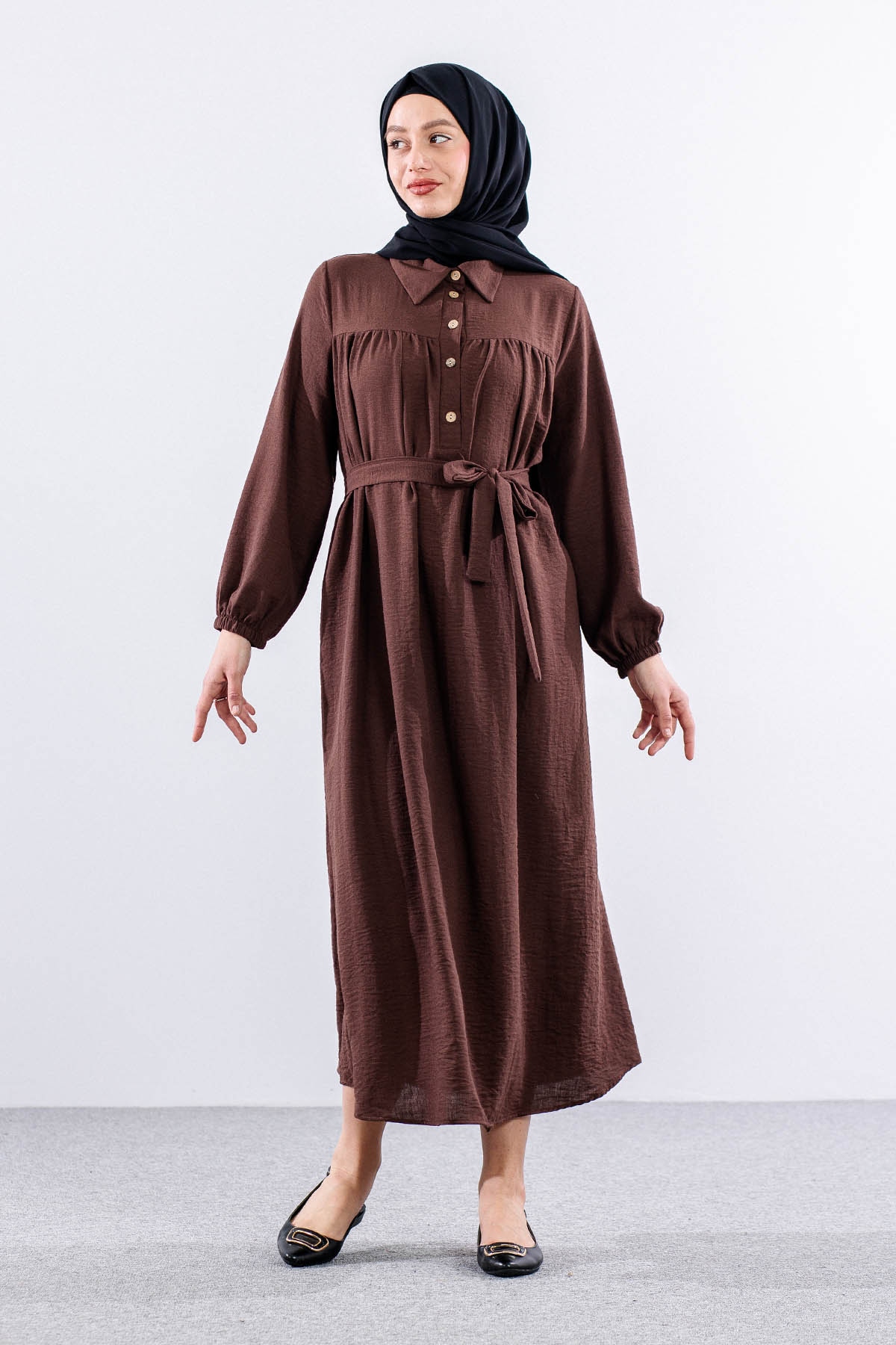 1063 Elbise 44-52 Roba - Kahve - 1