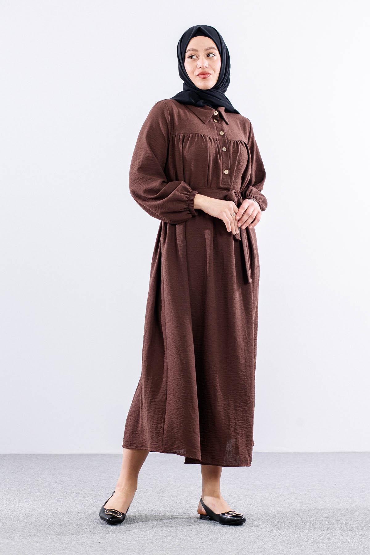 1063 Elbise 44-52 Roba - Kahve - 3