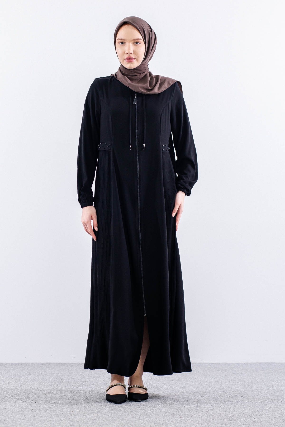 1072 Ferace 44-54 İsra Yaz Kumas - Siyah - 1