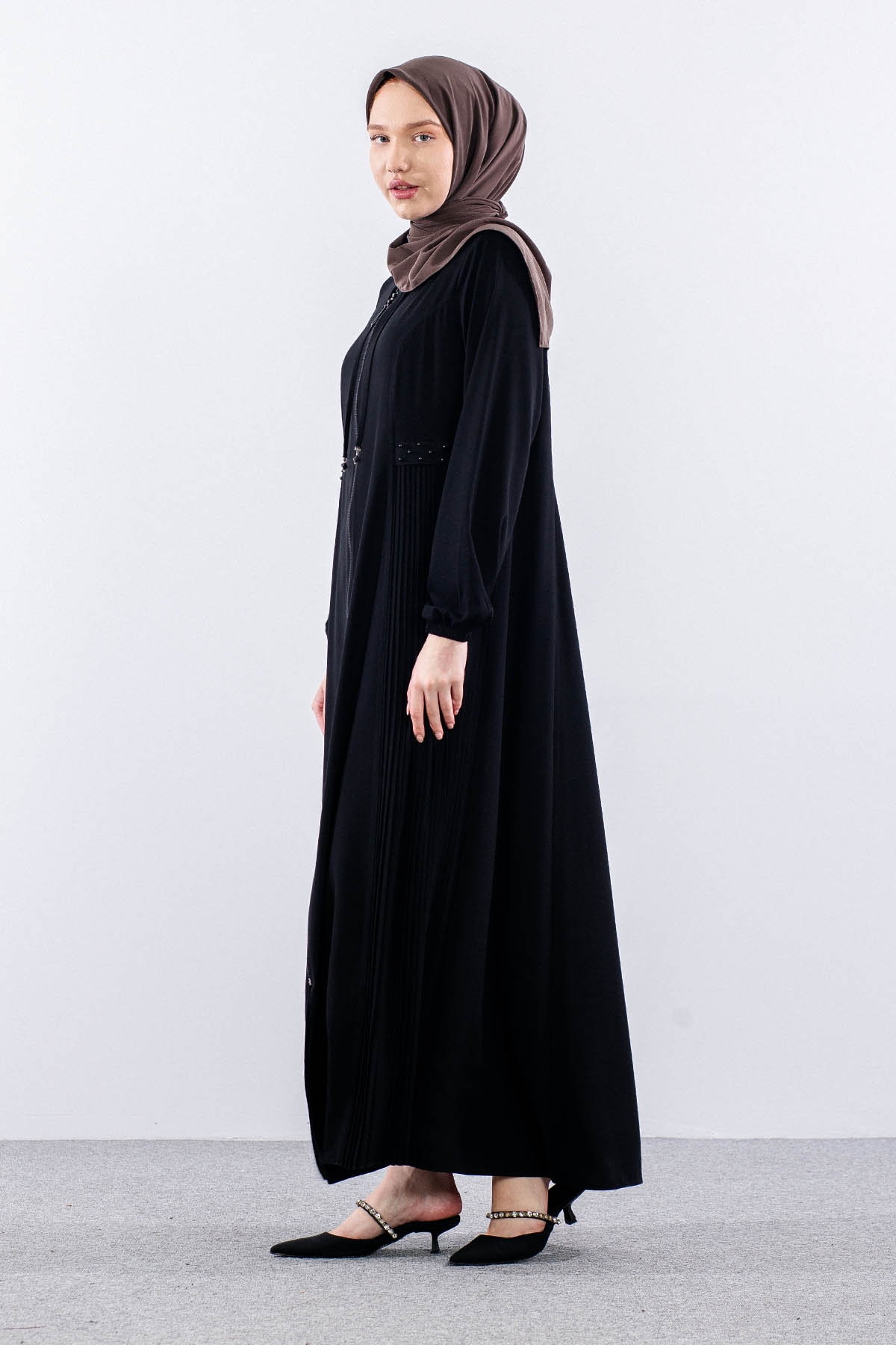 1072 Ferace 44-54 İsra Yaz Kumas - Siyah - 3