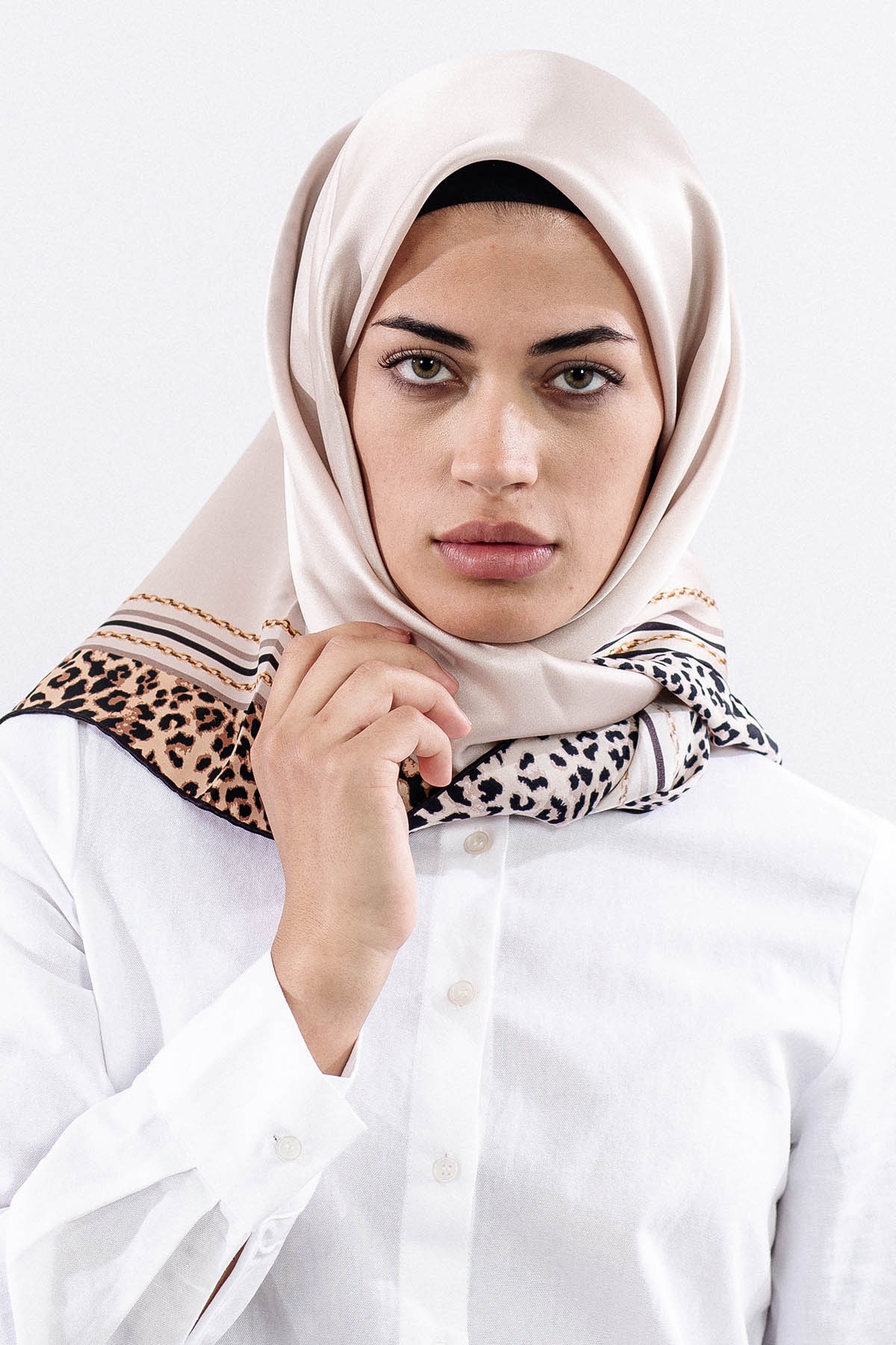 10748 İpek Eşarp Leo - Krem - 1