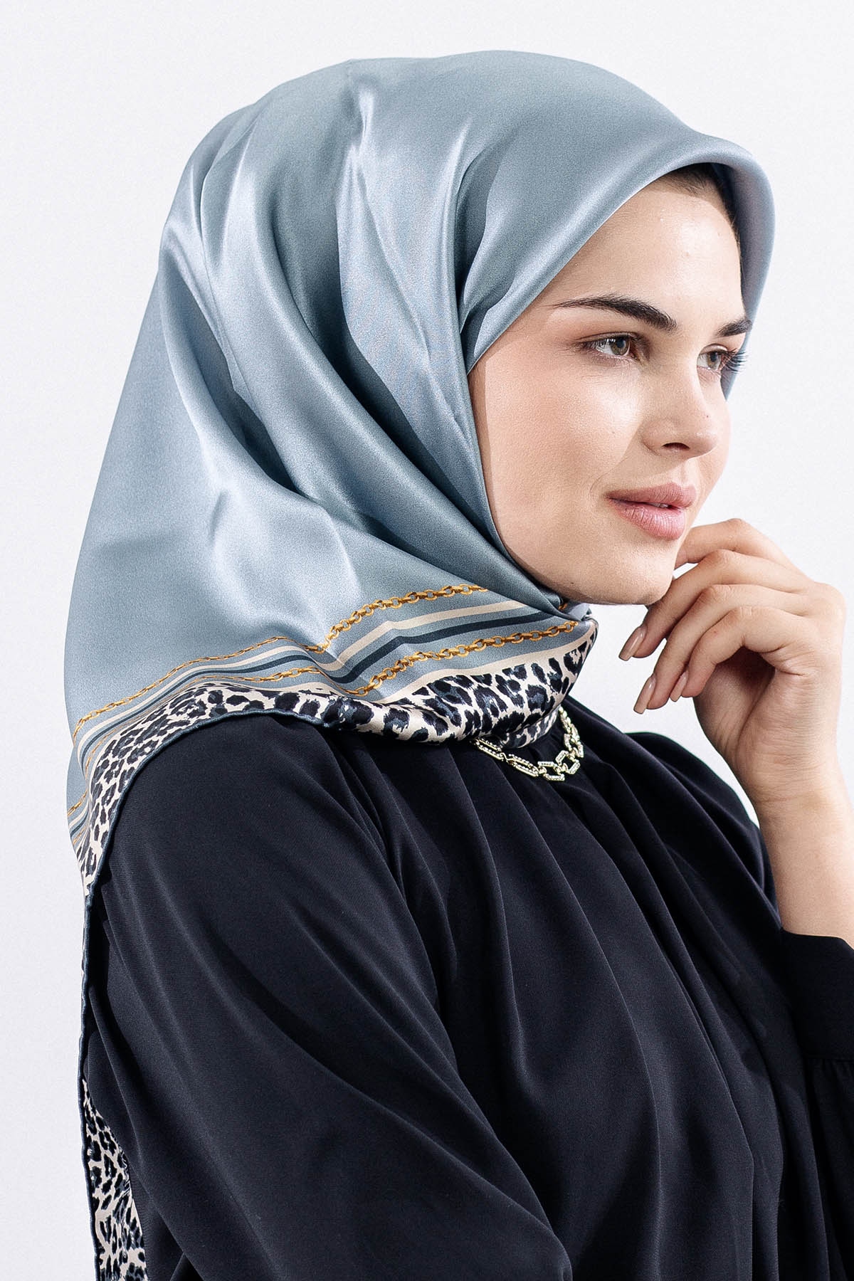 10748 İpek Eşarp Leo - Mavi - 2