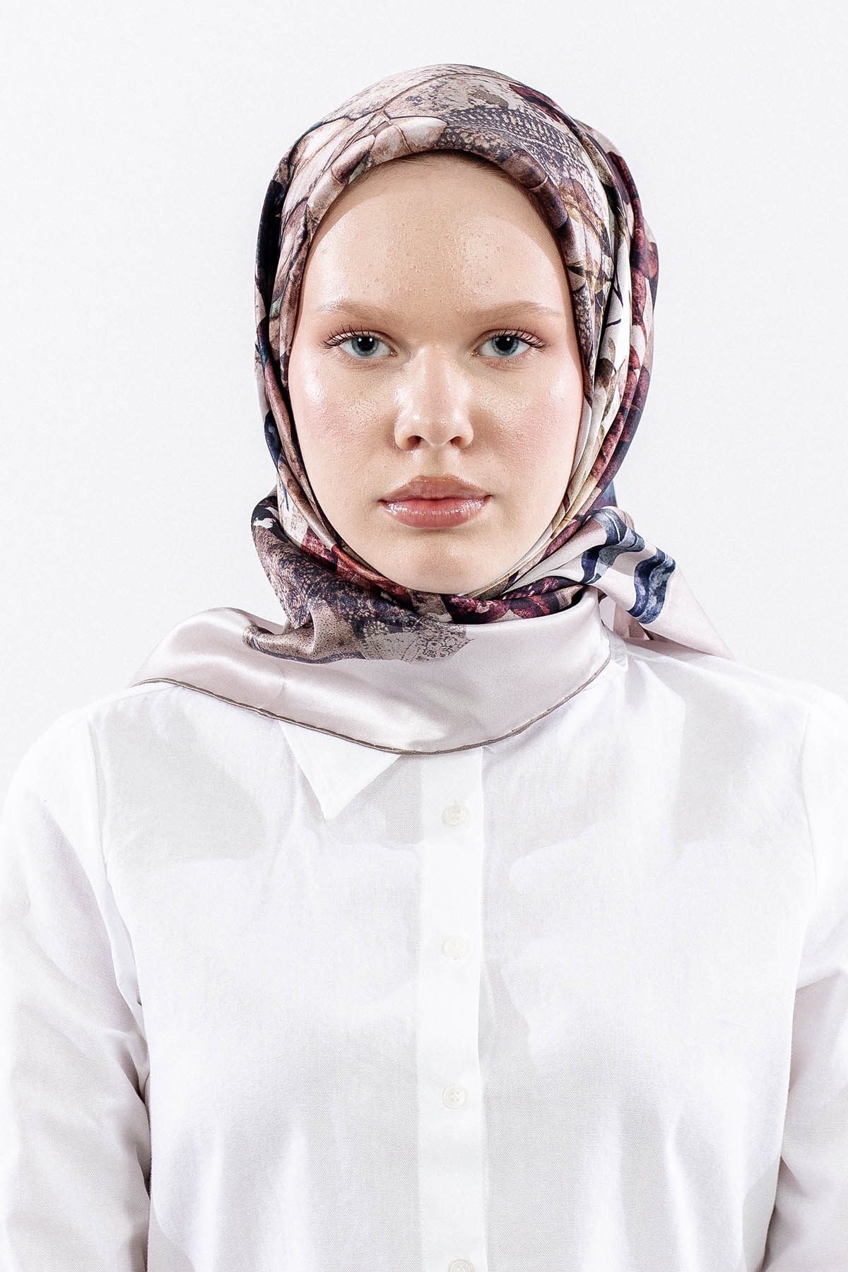 10753 İpek Eşarp 90*90 Sura Dokuma - Vizon - 1