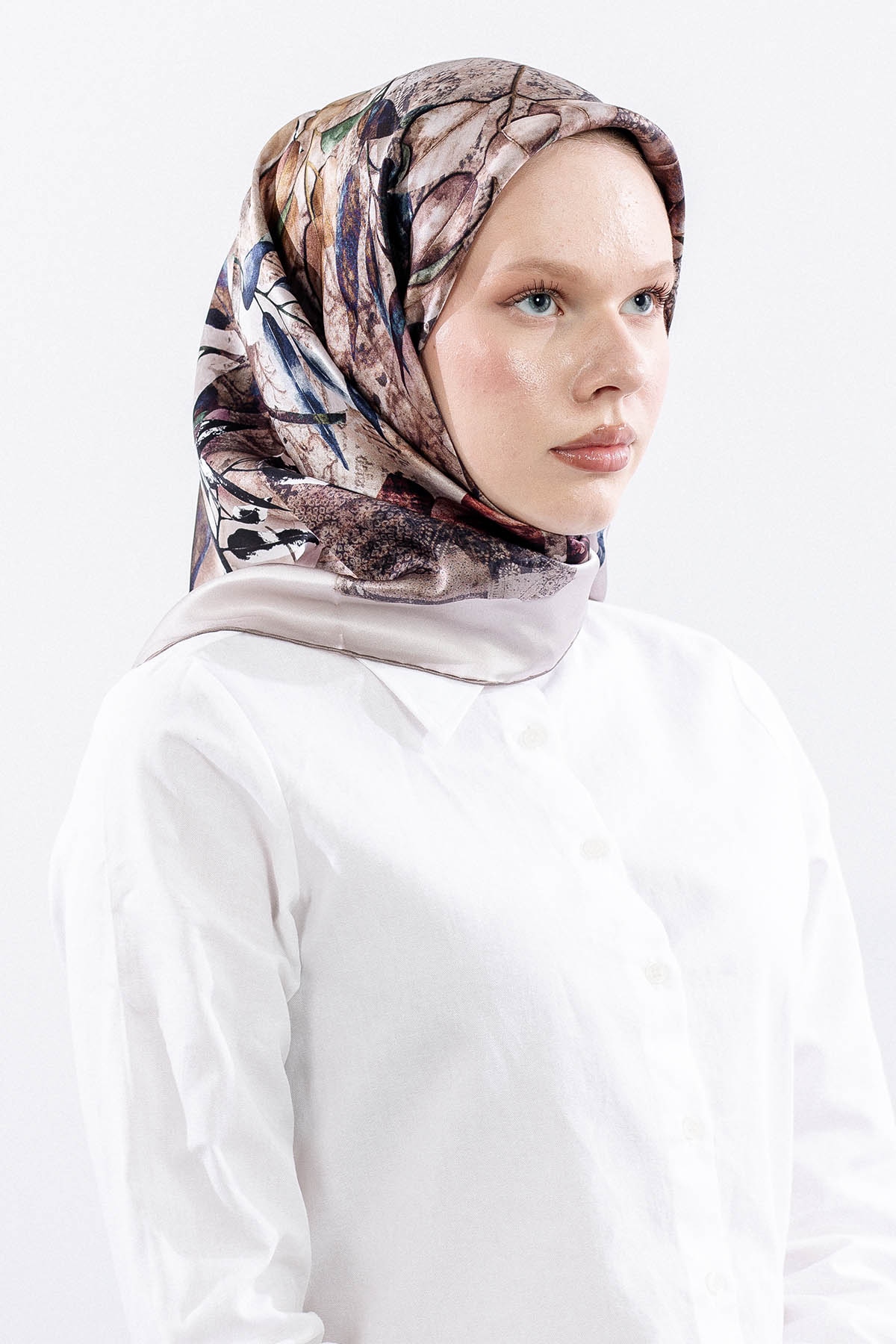 10753 İpek Eşarp 90*90 Sura Dokuma - Vizon - 2