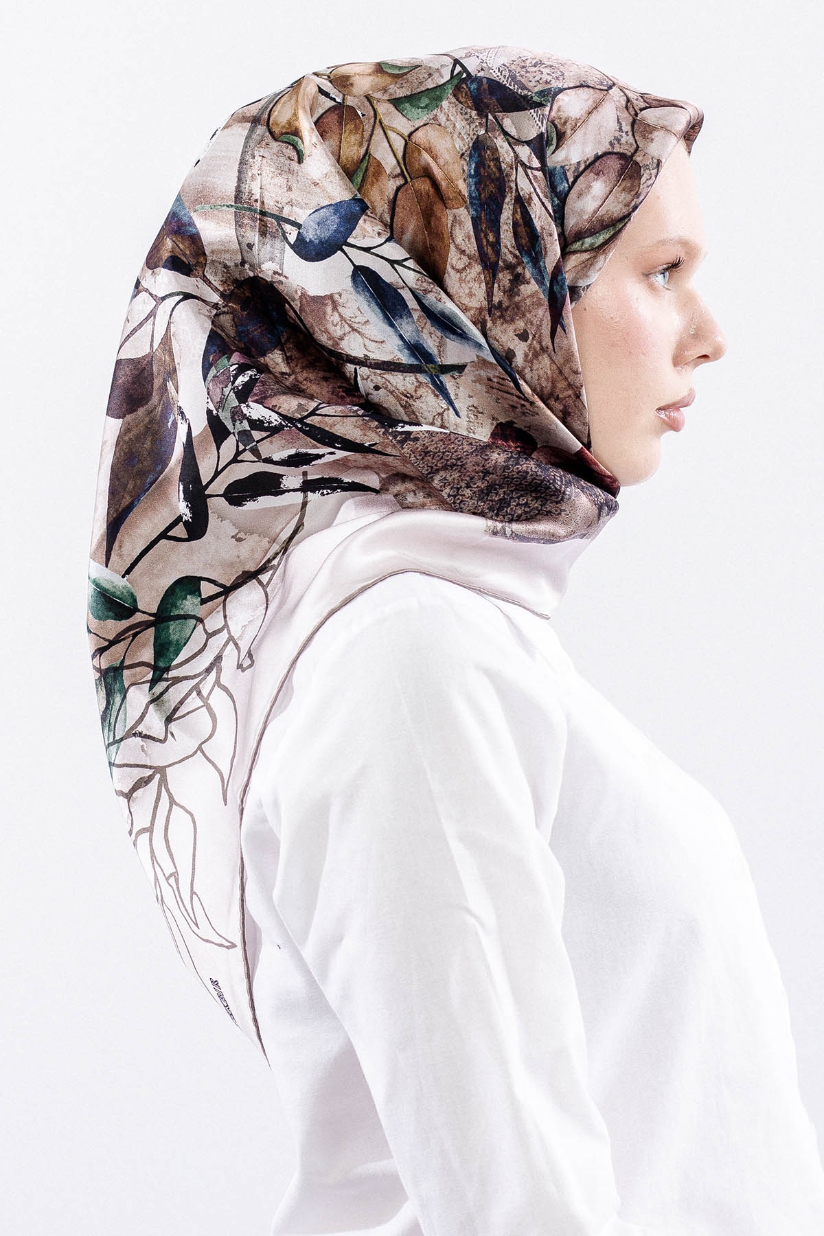 10753 İpek Eşarp 90*90 Sura Dokuma - Vizon - 3