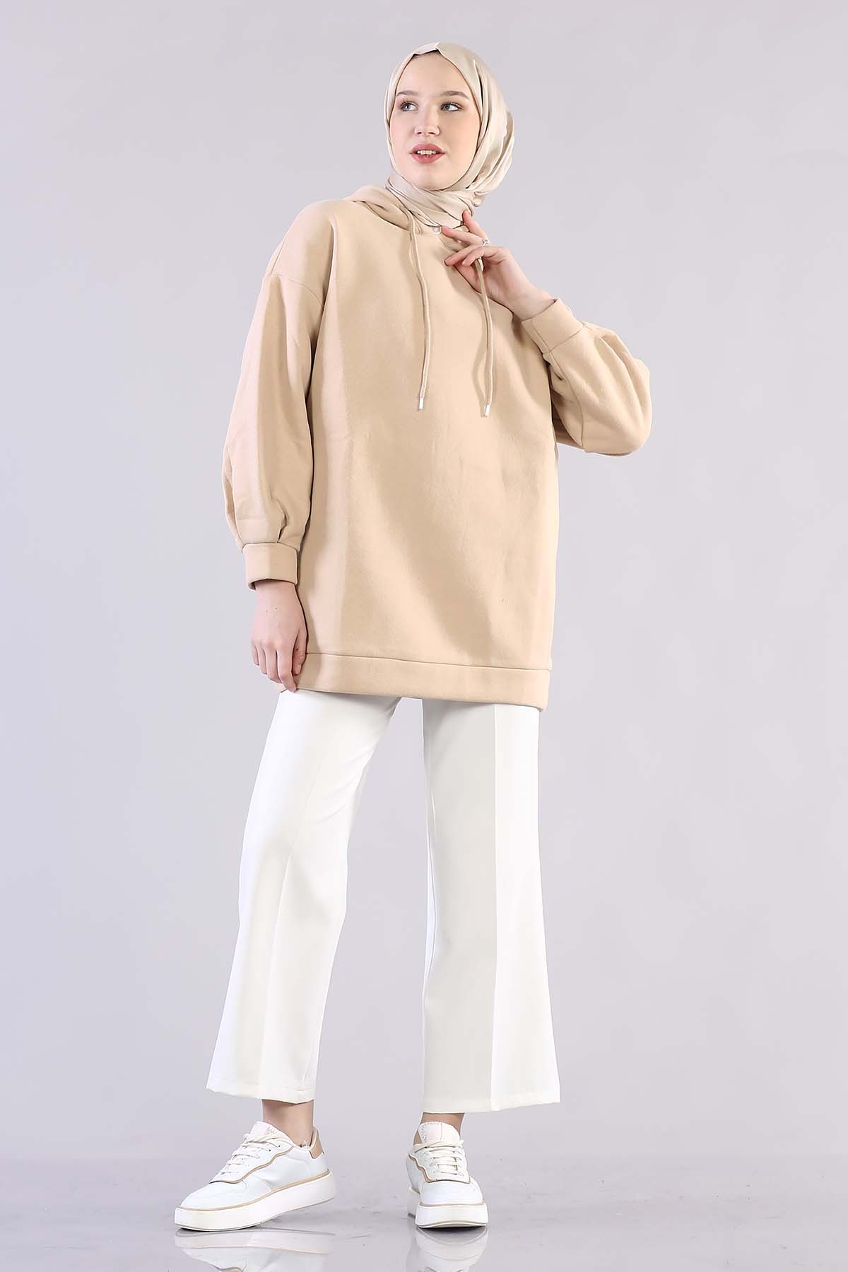 1081 Kapşonlu Tunik 38-44 - Bej - 1