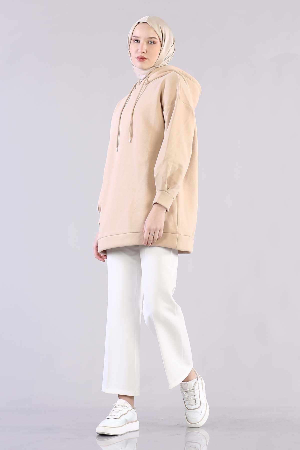 1081 Kapşonlu Tunik 38-44 - Bej - 2