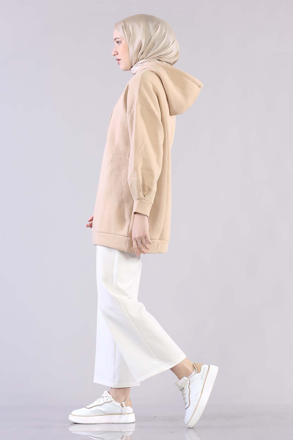 1081 Kapşonlu Tunik 38-44 - Bej - 4